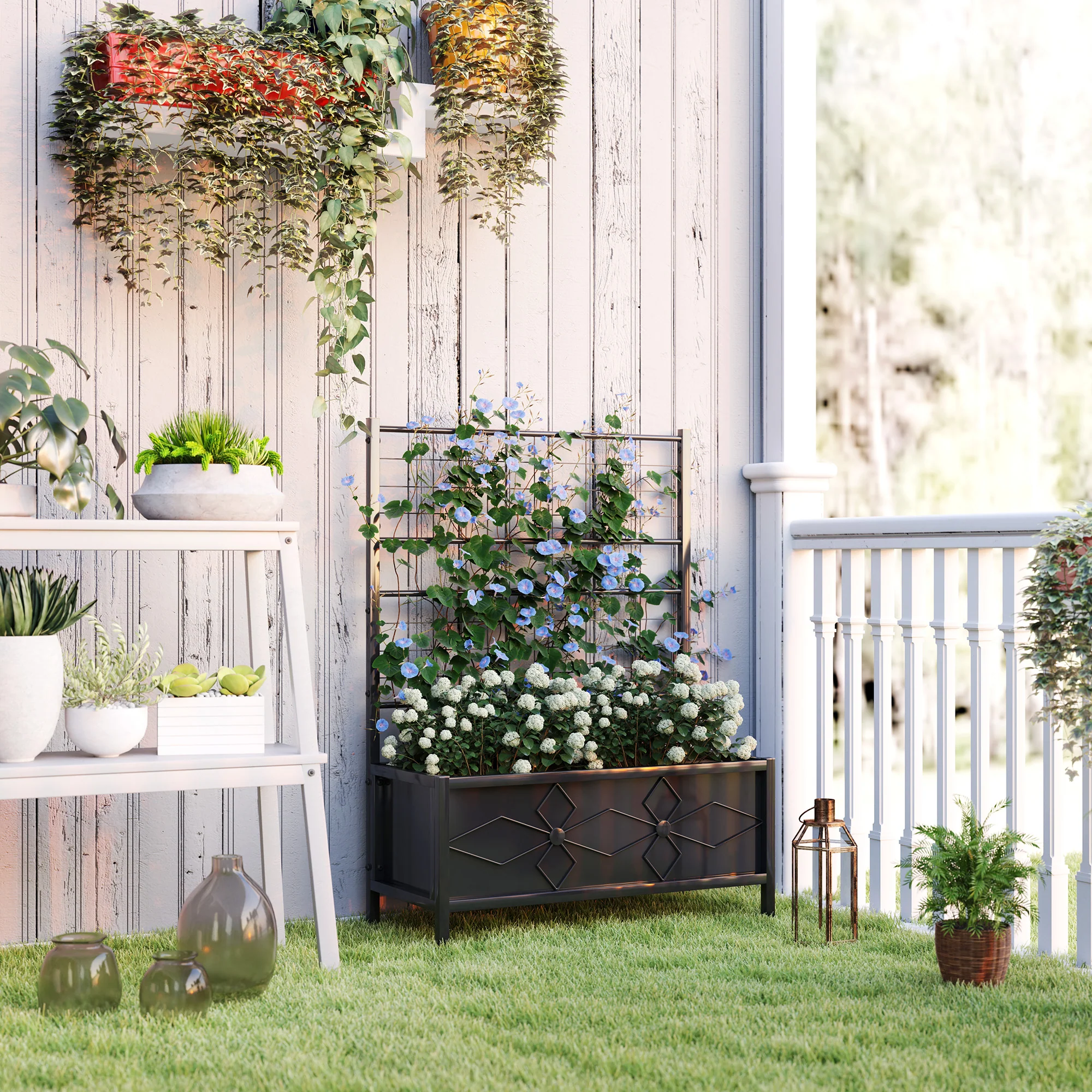Outsunny Metal Raised Garden Bed Planter Box with Trellis, 90 x 40 x 120 cm - Image 2