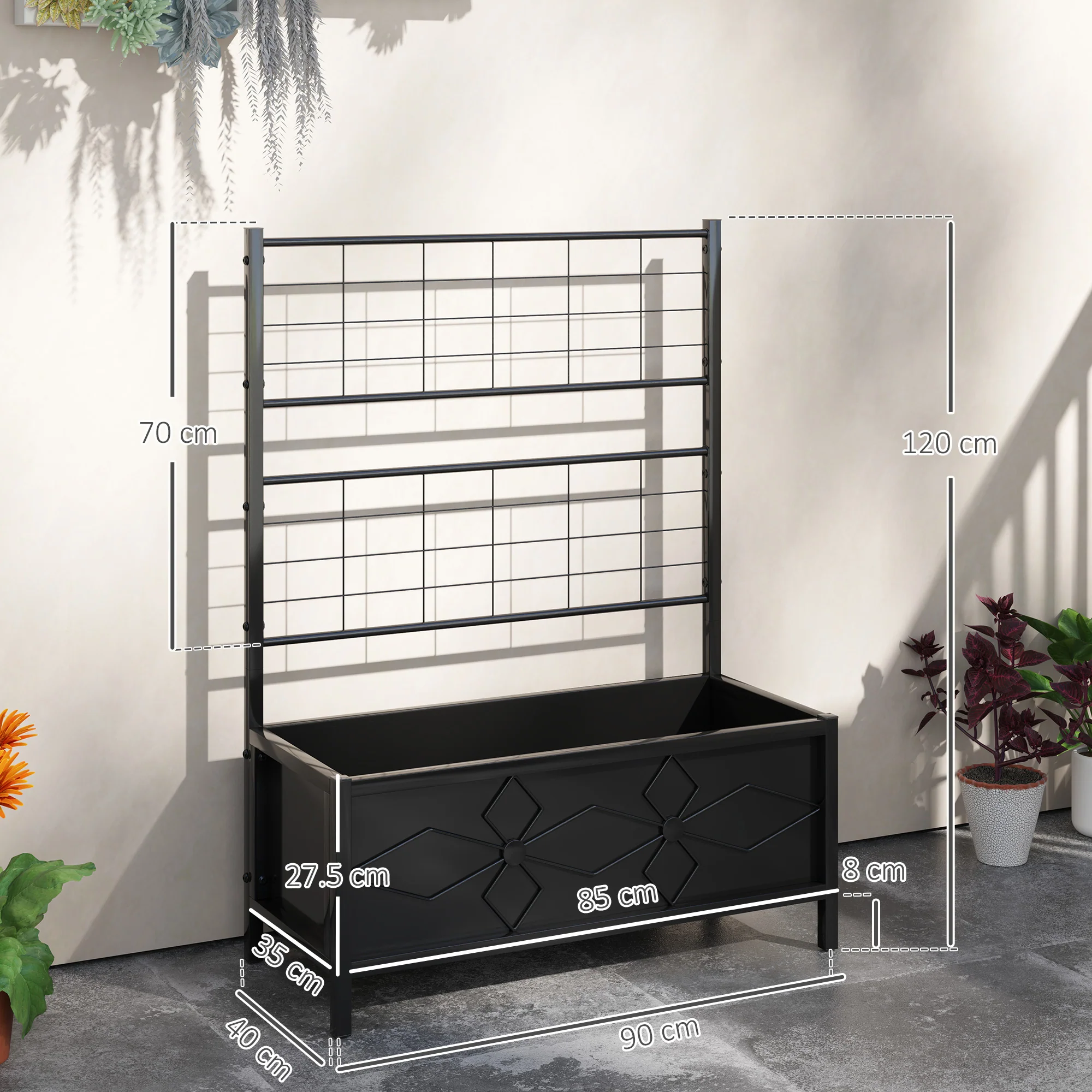 Outsunny Metal Raised Garden Bed Planter Box with Trellis, 90 x 40 x 120 cm - Image 5
