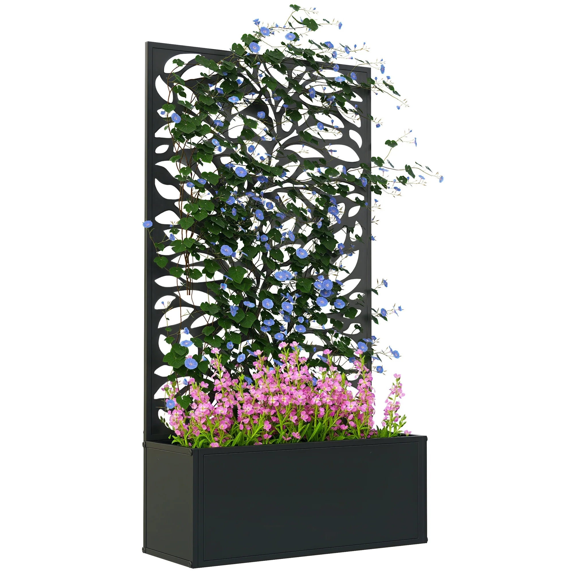 Outsunny Metal Raised Garden Bed with Trellis, Outdoor Elevated Planter Box