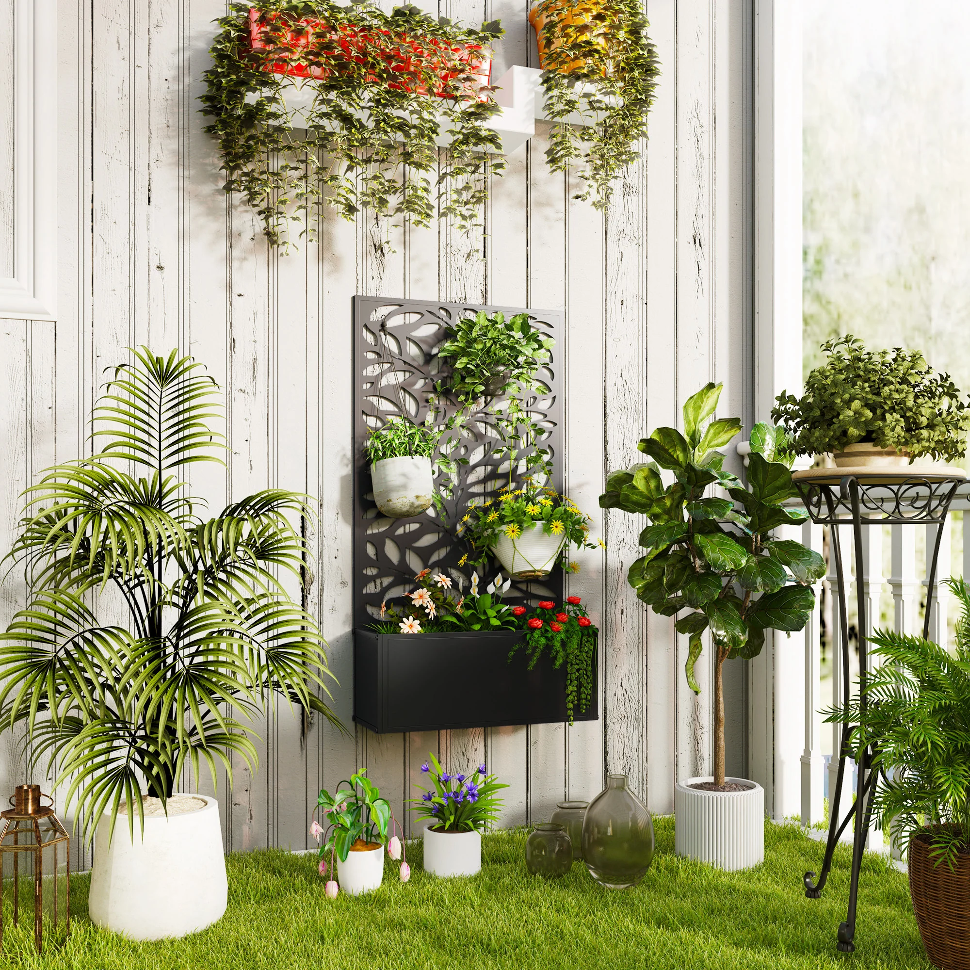 Outsunny Metal Raised Garden Bed with Trellis, Outdoor Elevated Planter Box - Image 2