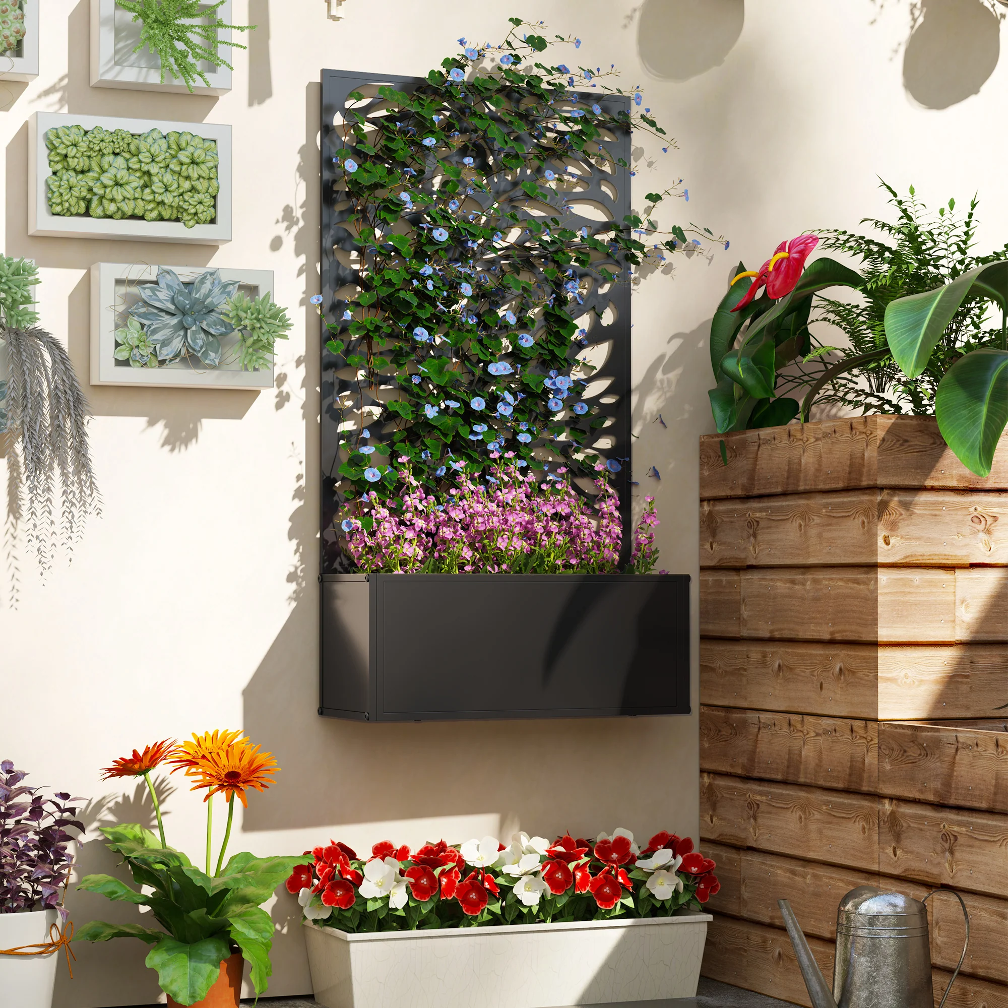 Outsunny Metal Raised Garden Bed with Trellis, Outdoor Elevated Planter Box - Image 7