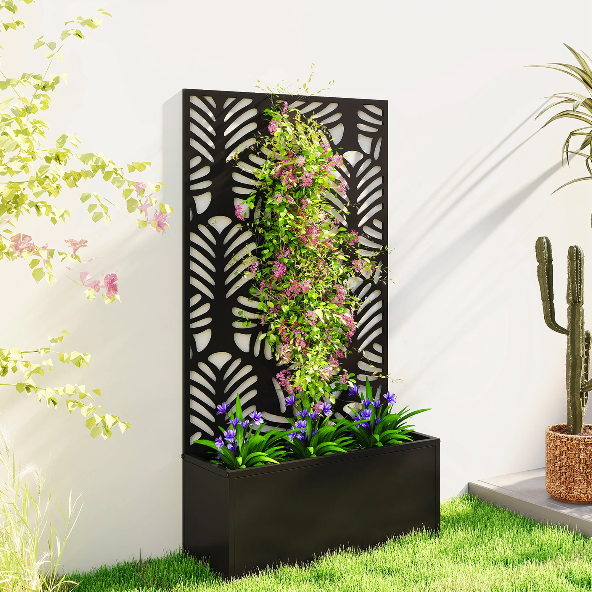 Outsunny Metal Raised Garden Bed with Trellis, Outdoor Elevated Planter Box - Image 2