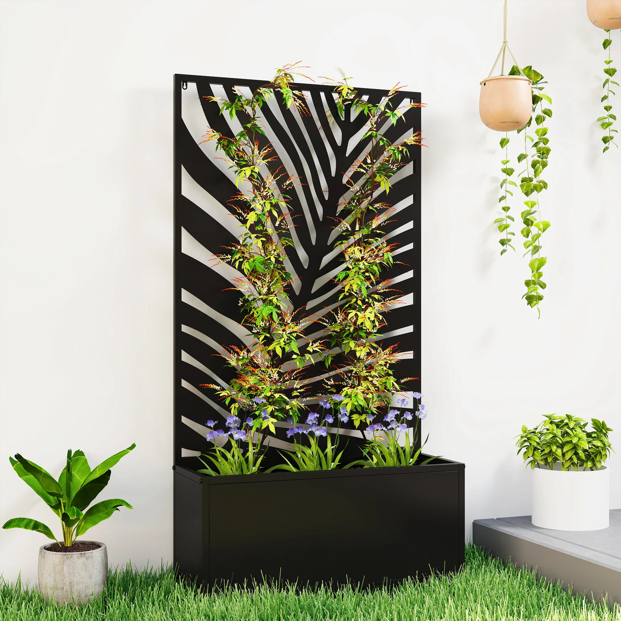 Outsunny Metal Raised Garden Bed with Trellis, Outdoor Elevated Planter Box - Image 2