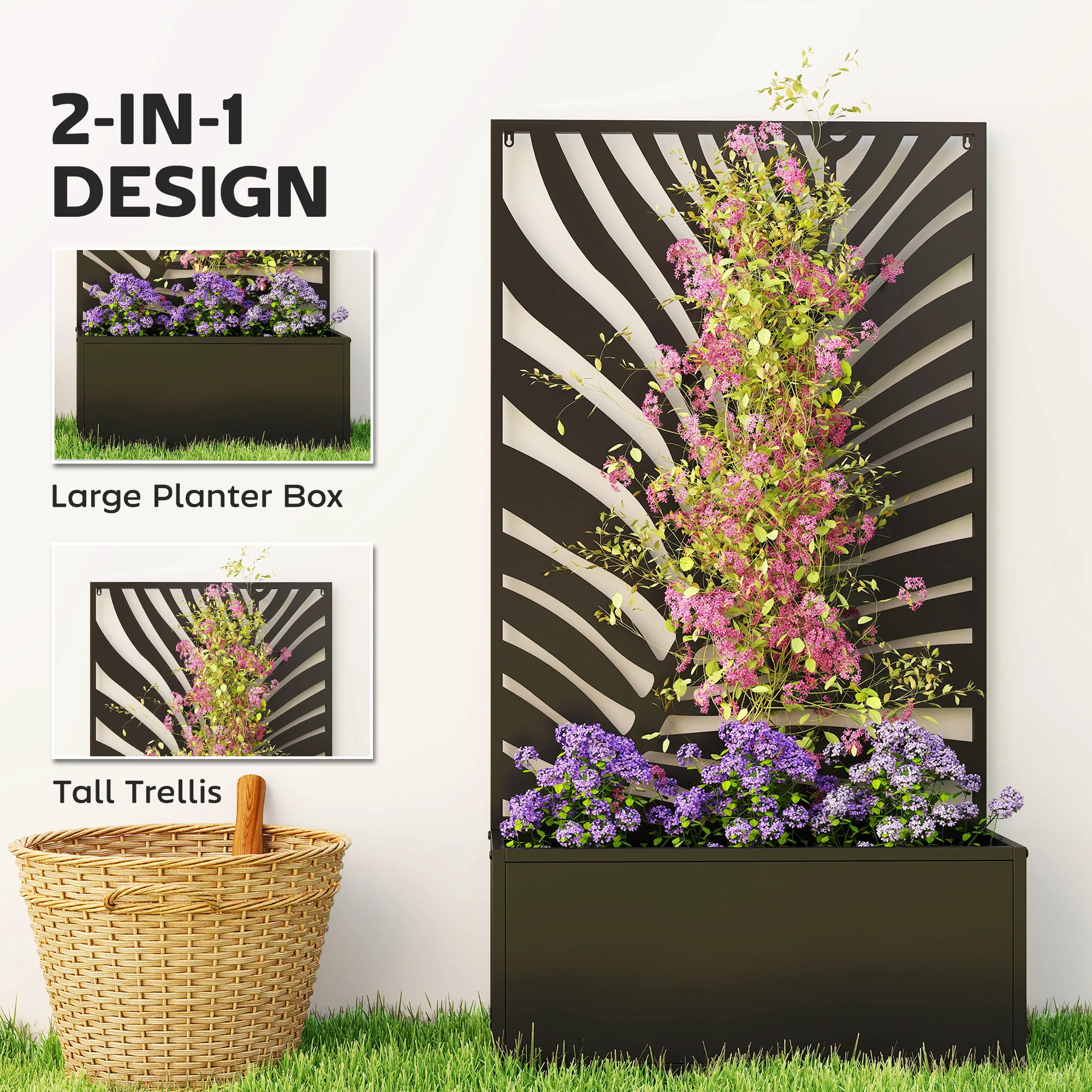 Outsunny Metal Raised Garden Bed with Trellis, Outdoor Elevated Planter Box - Image 4