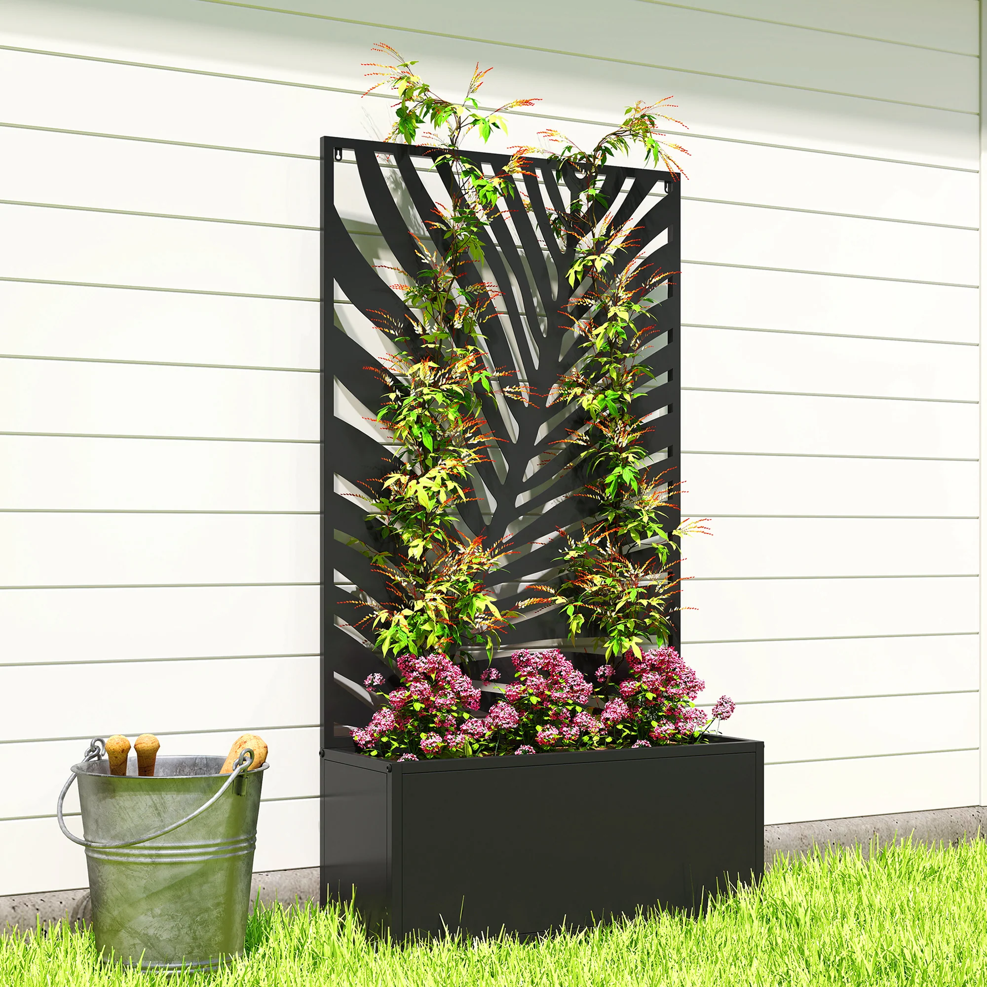 Outsunny Metal Raised Garden Bed with Trellis, Outdoor Elevated Planter Box - Image 9