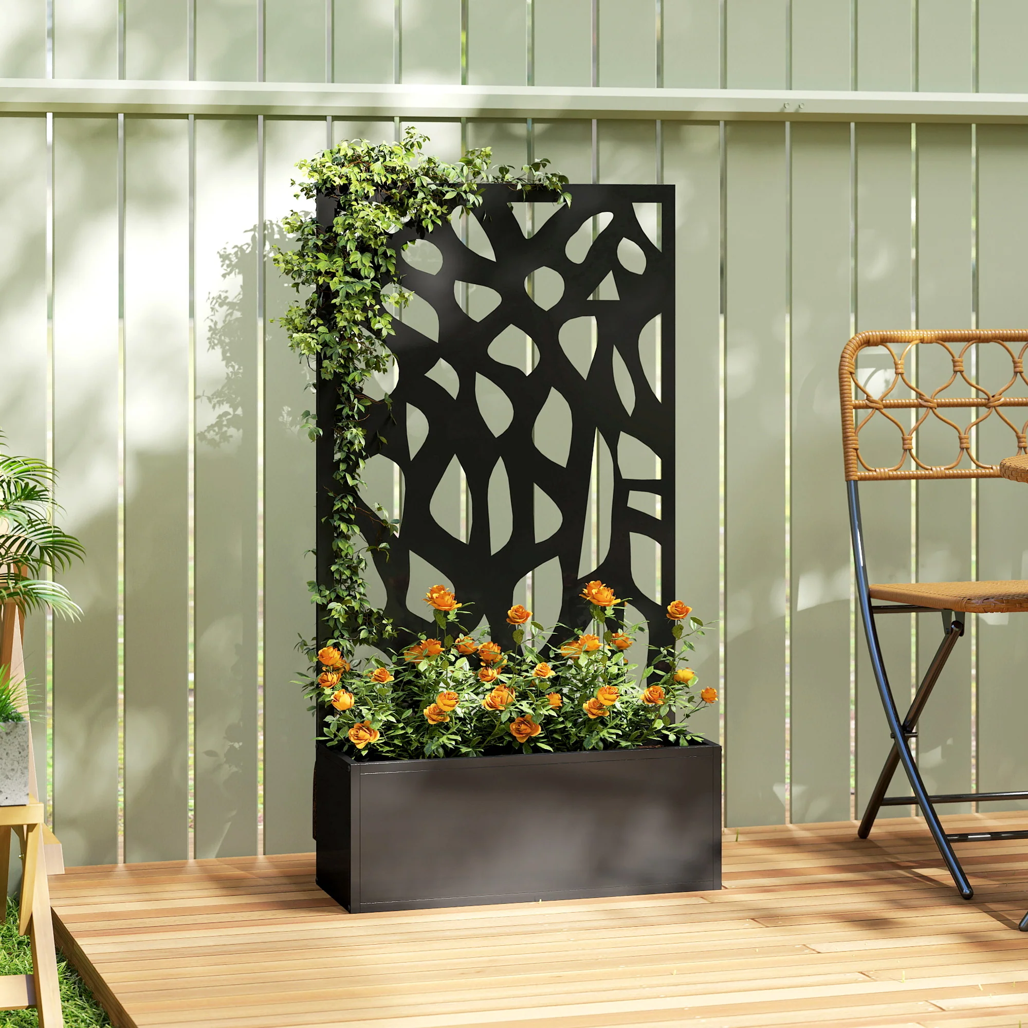 Outsunny Metal Raised Garden Bed with Trellis, Outdoor Planter Box - Image 2