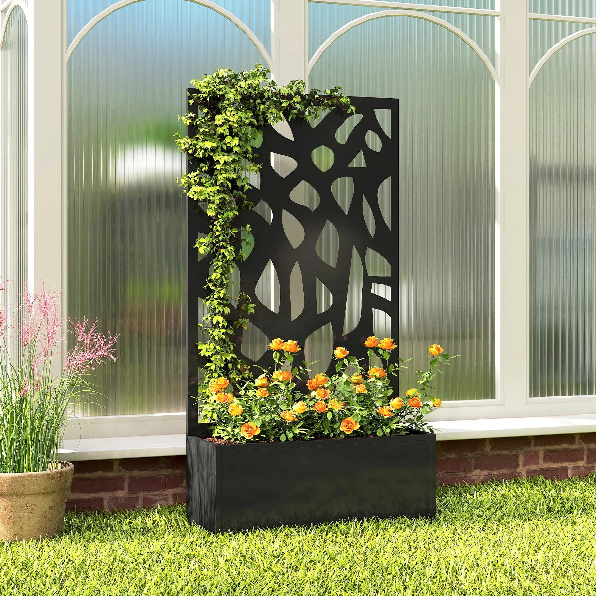 Outsunny Metal Raised Garden Bed with Trellis, Outdoor Planter Box - Image 8