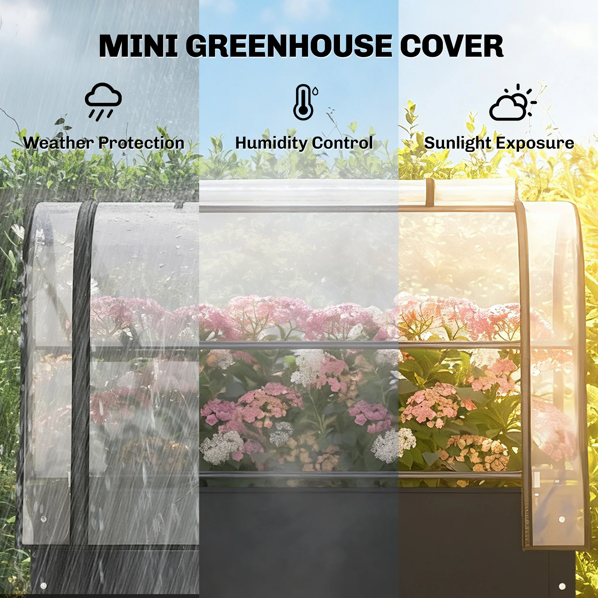 Outsunny Metal Raised Planter with Flip-Up Greenhouse, Drainage Hole, Black - Image 4