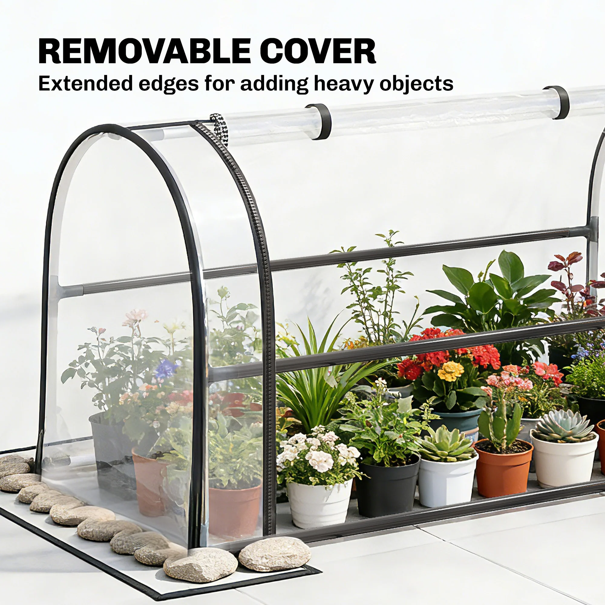 Outsunny Metal Raised Planter with Flip-Up Greenhouse, Drainage Hole, Black - Image 5