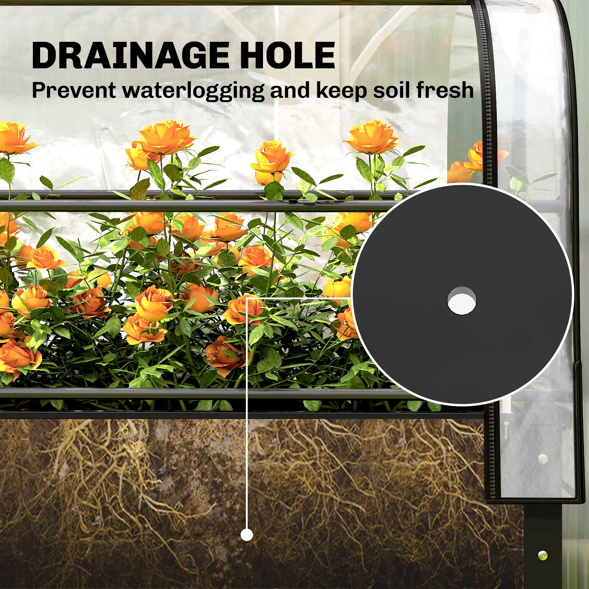Outsunny Metal Raised Planter with Flip-Up Greenhouse, Drainage Hole, Black - Image 8