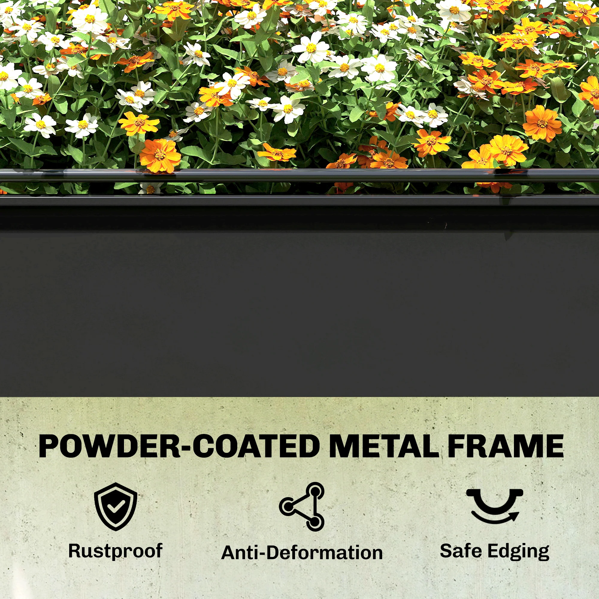 Outsunny Metal Raised Planter with Flip-Up Greenhouse, Drainage Hole, Black - Image 9
