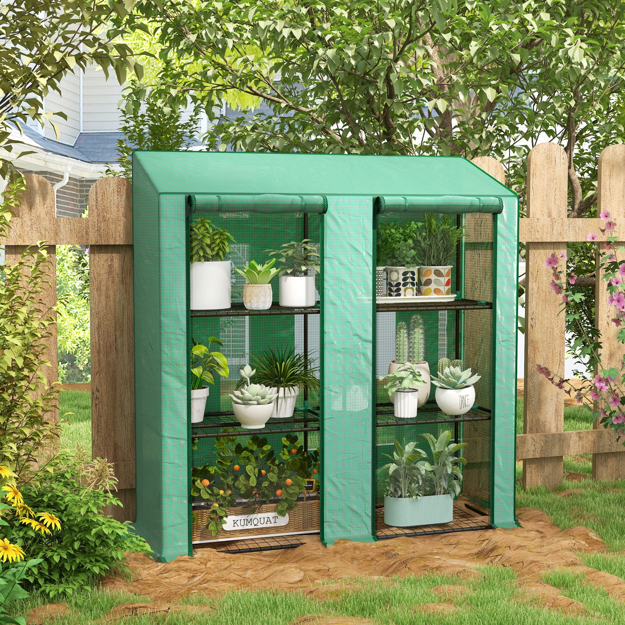 Outsunny Mini Green House with 3 Tier Shelves, 151H x 143W x 46Dcm, Green - Image 2