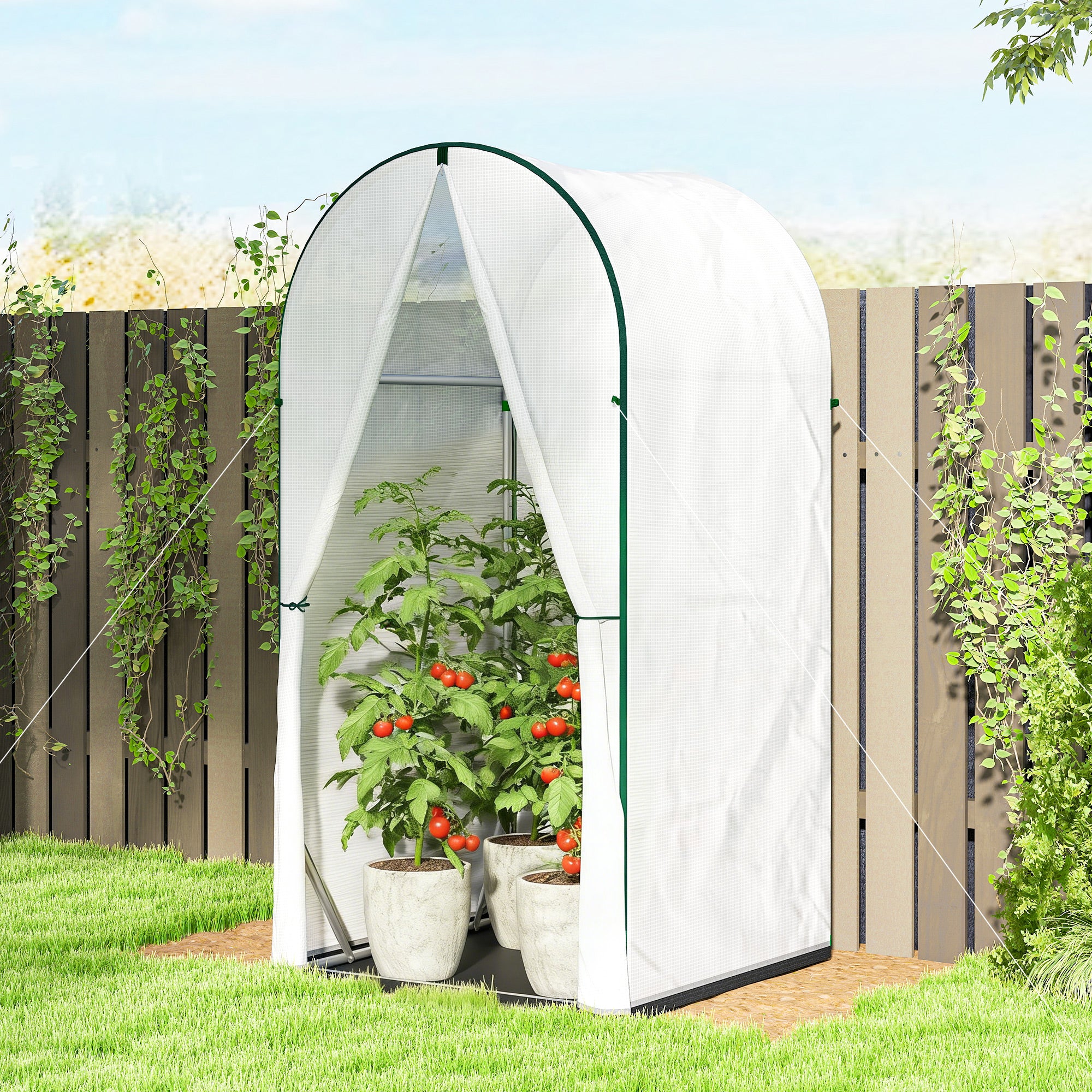 Outsunny Mini Greenhouse, Small Greenhouse with PE Base, White - Image 2