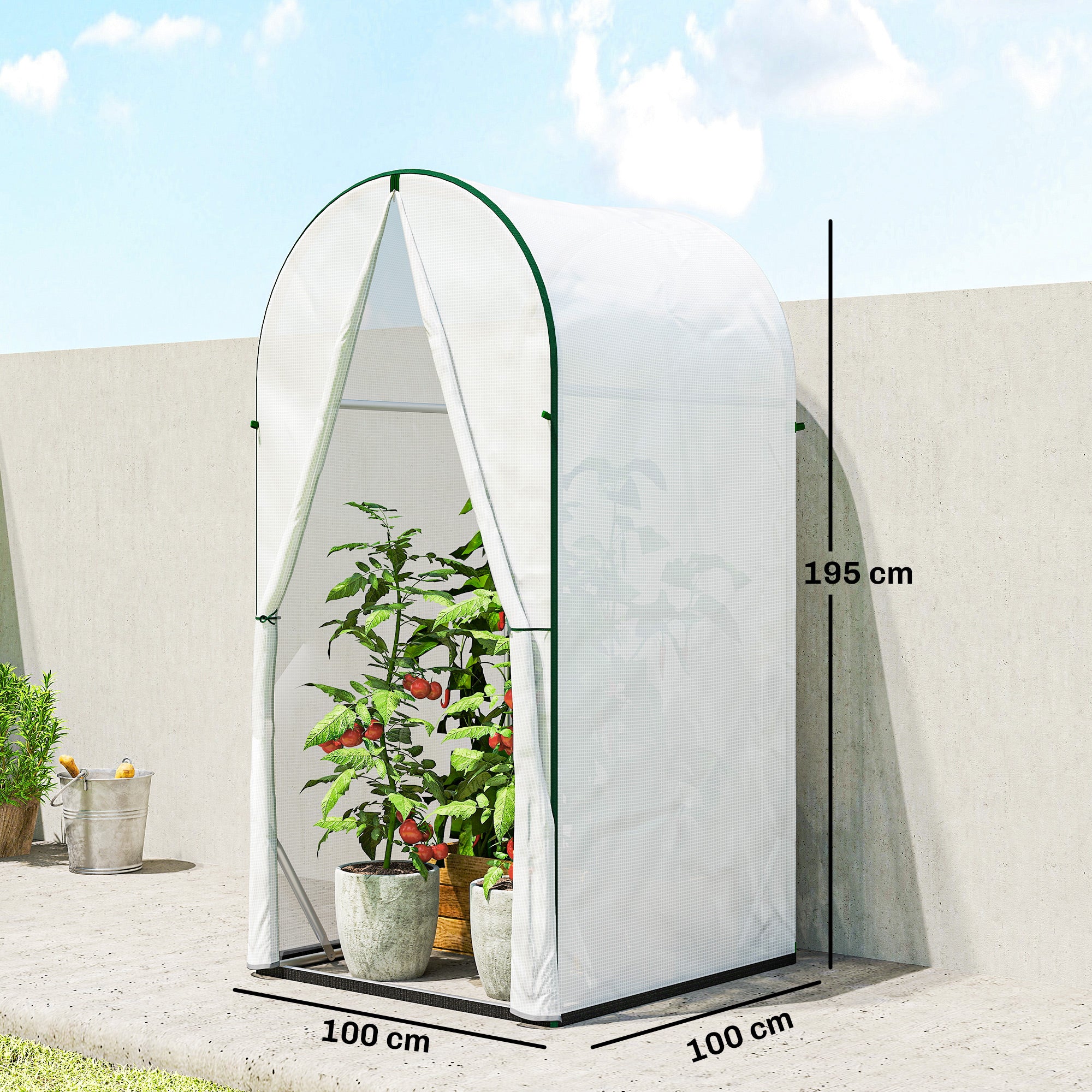 Outsunny Mini Greenhouse, Small Greenhouse with PE Base, White - Image 3