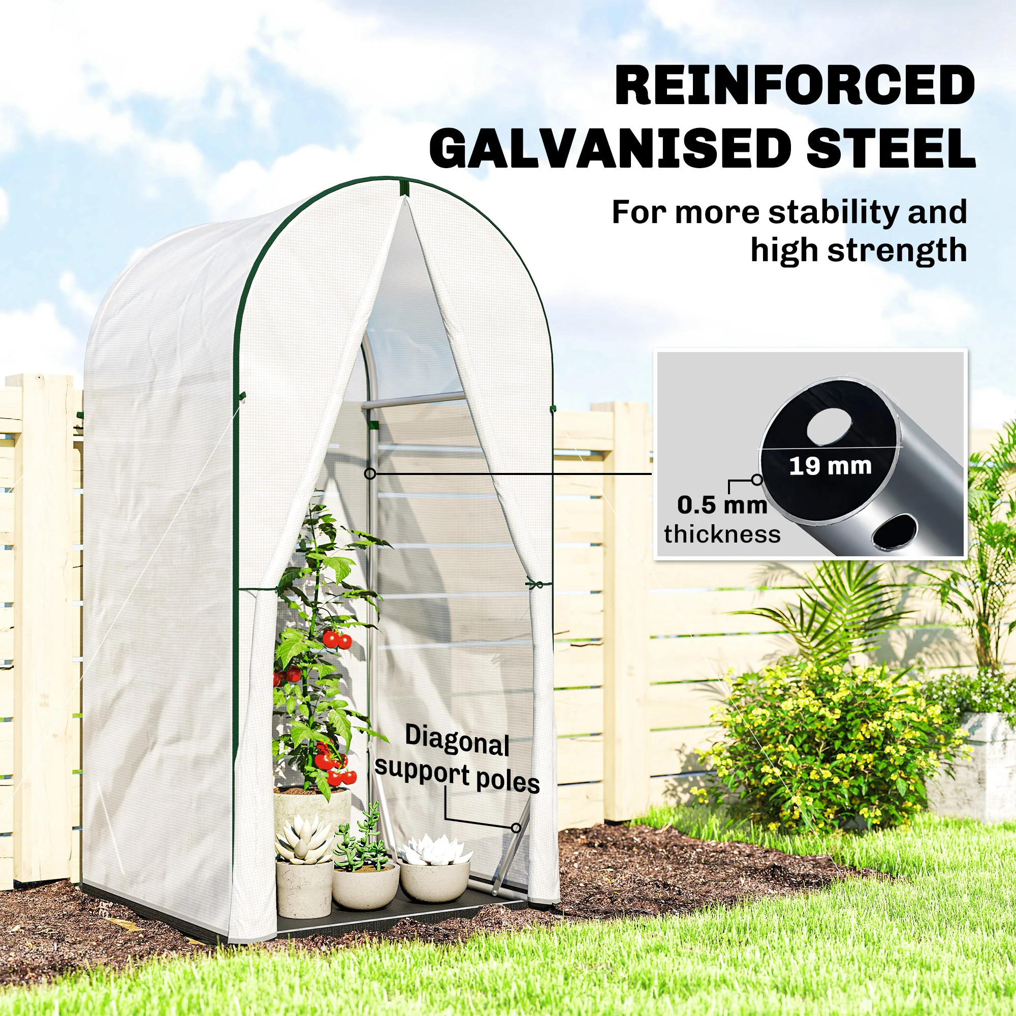 Outsunny Mini Greenhouse, Small Greenhouse with PE Base, White - Image 4