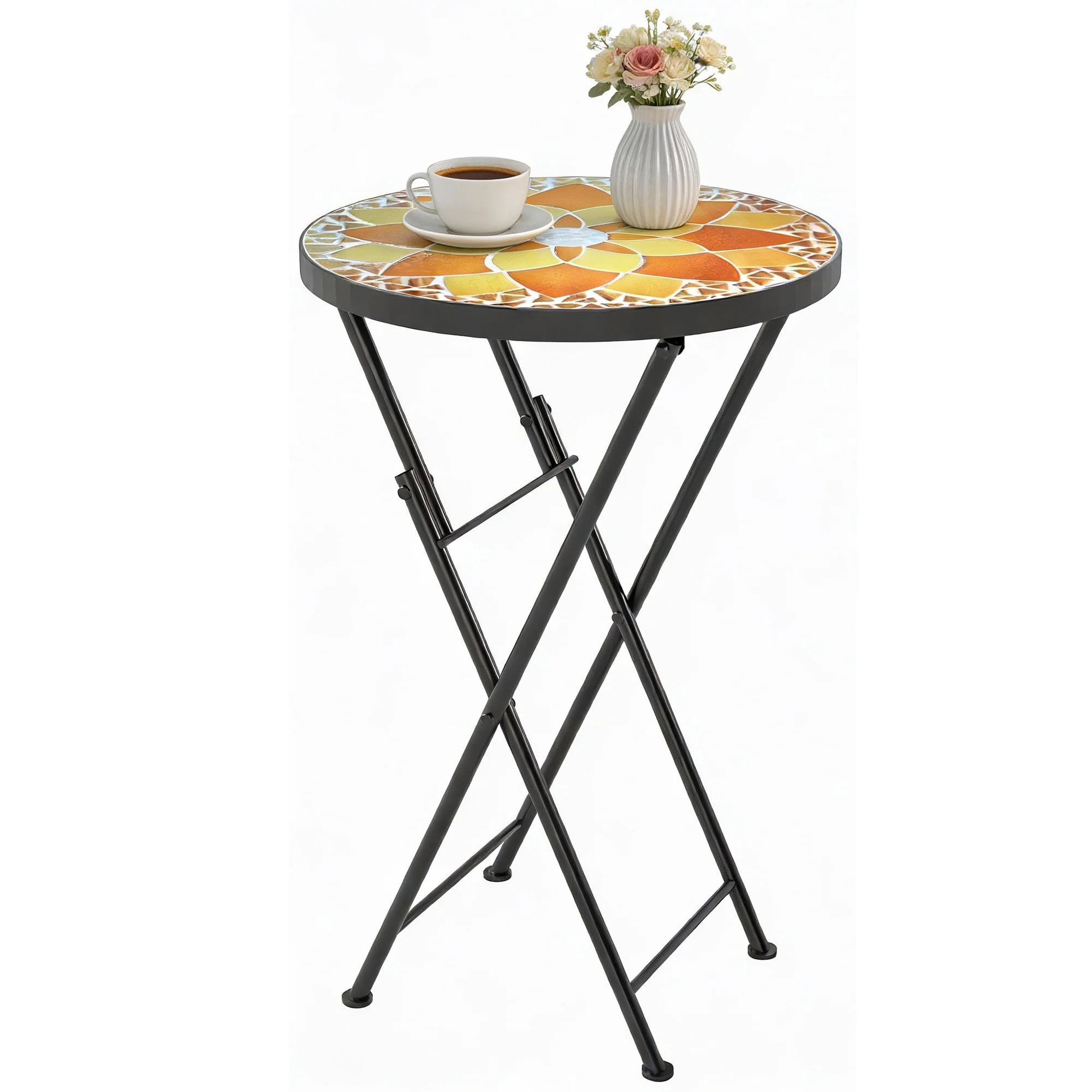 Outsunny Mosaic Garden Table, 35.5cm Folding Coffee Table, Yellow