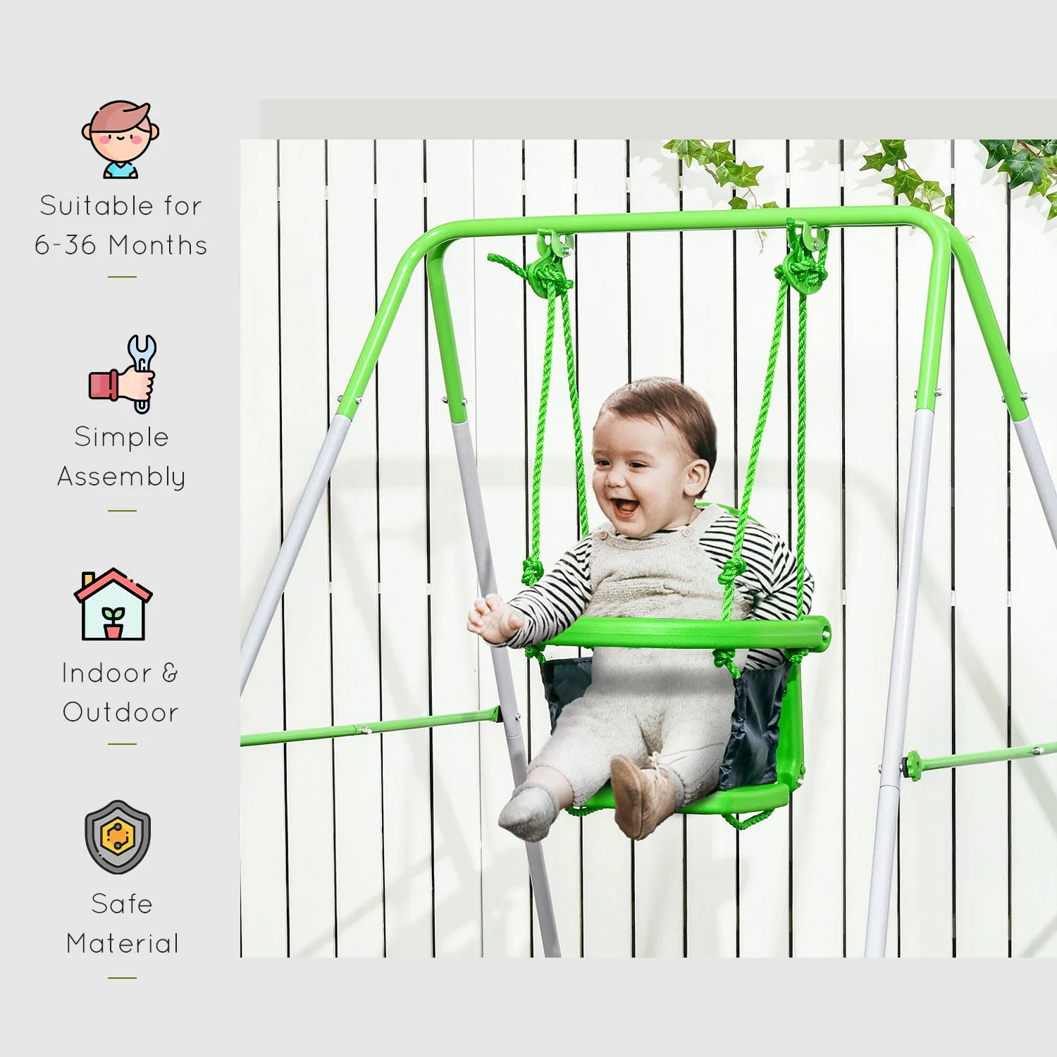 Outsunny Nursery Swing With Safety Seat Belt, Support Back For Indoor Outdoor - Image 3