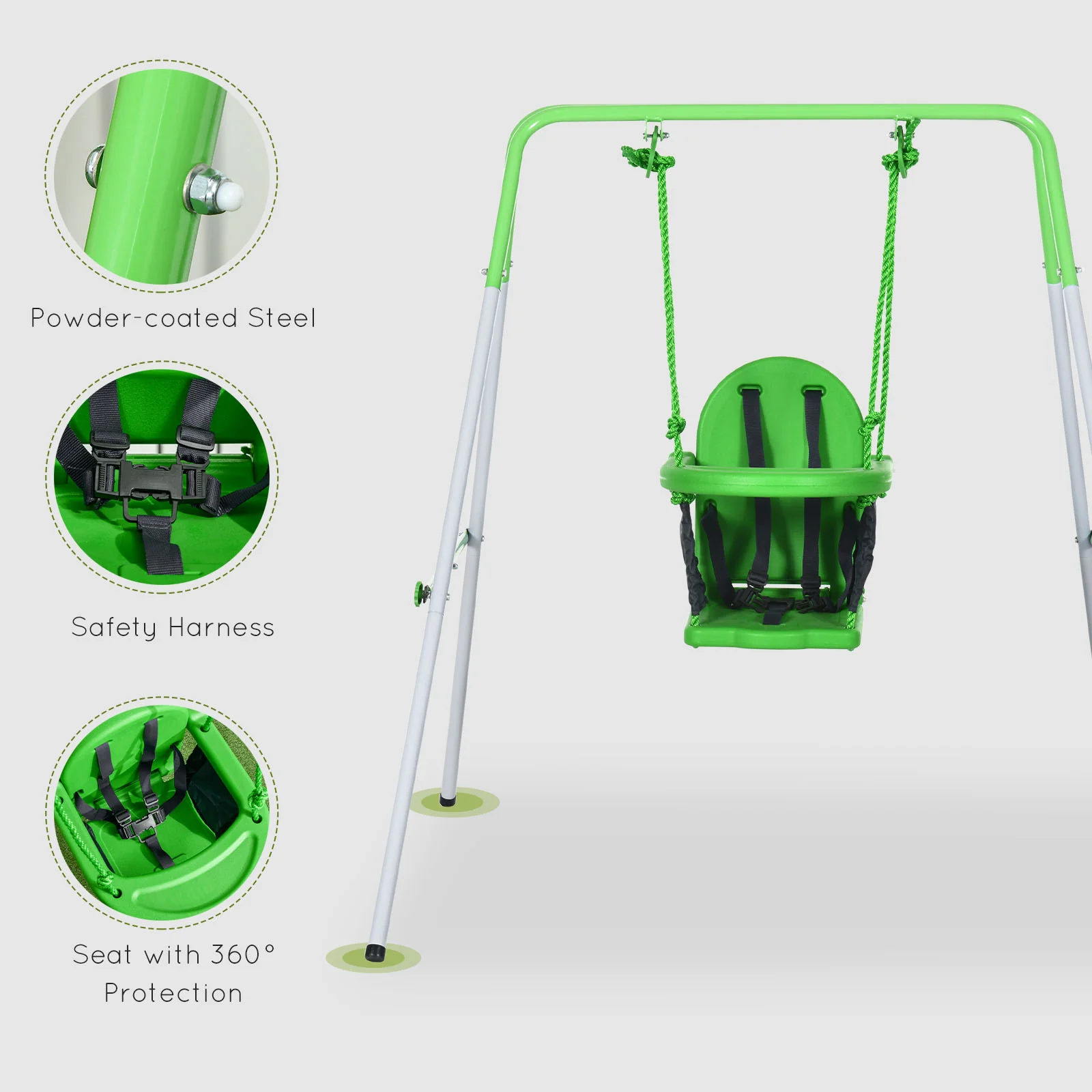 Outsunny Nursery Swing With Safety Seat Belt, Support Back For Indoor Outdoor - Image 4