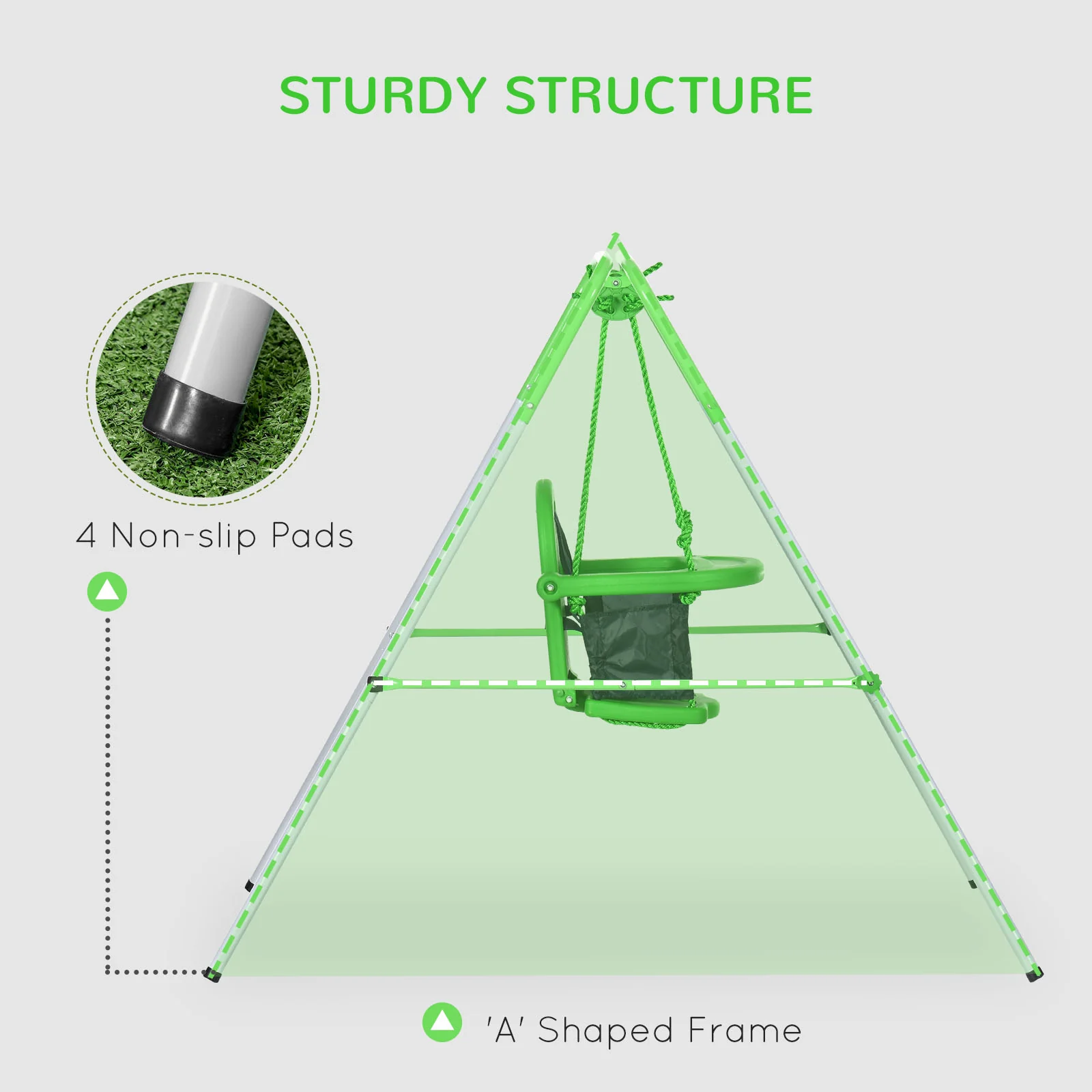 Outsunny Nursery Swing With Safety Seat Belt, Support Back For Indoor Outdoor - Image 6