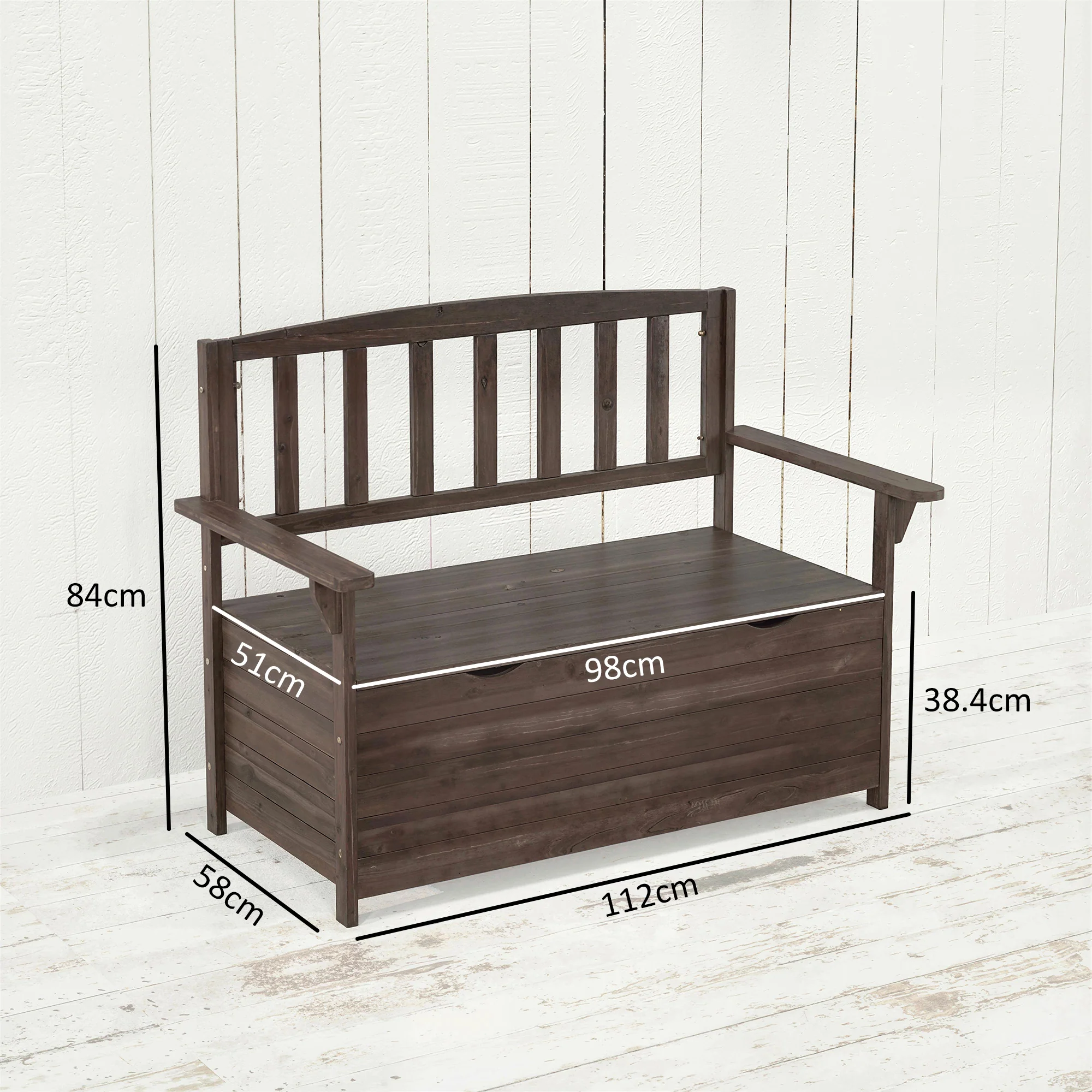Outsunny Outdoor 2 Seater Garden Bench, Garden Storage Bench with Backrest - Image 5