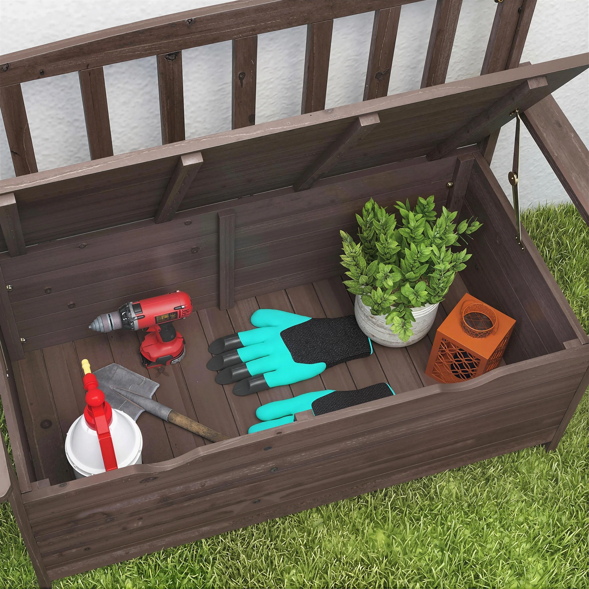 Outsunny Outdoor 2 Seater Garden Bench, Garden Storage Bench with Backrest - Image 9