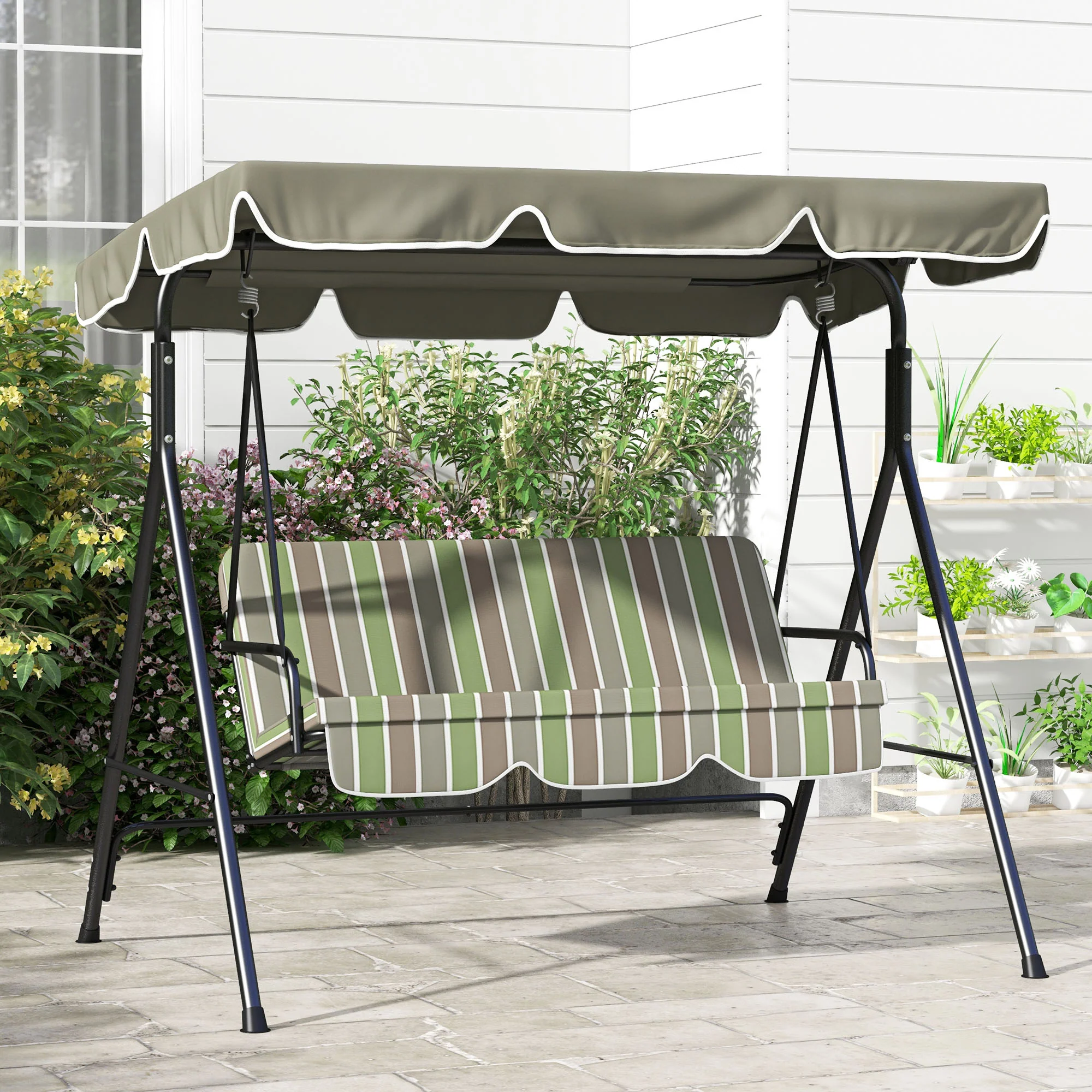 Outsunny Outdoor 3-person Metal Porch Swing Chair Bench Canopy Green - Image 8