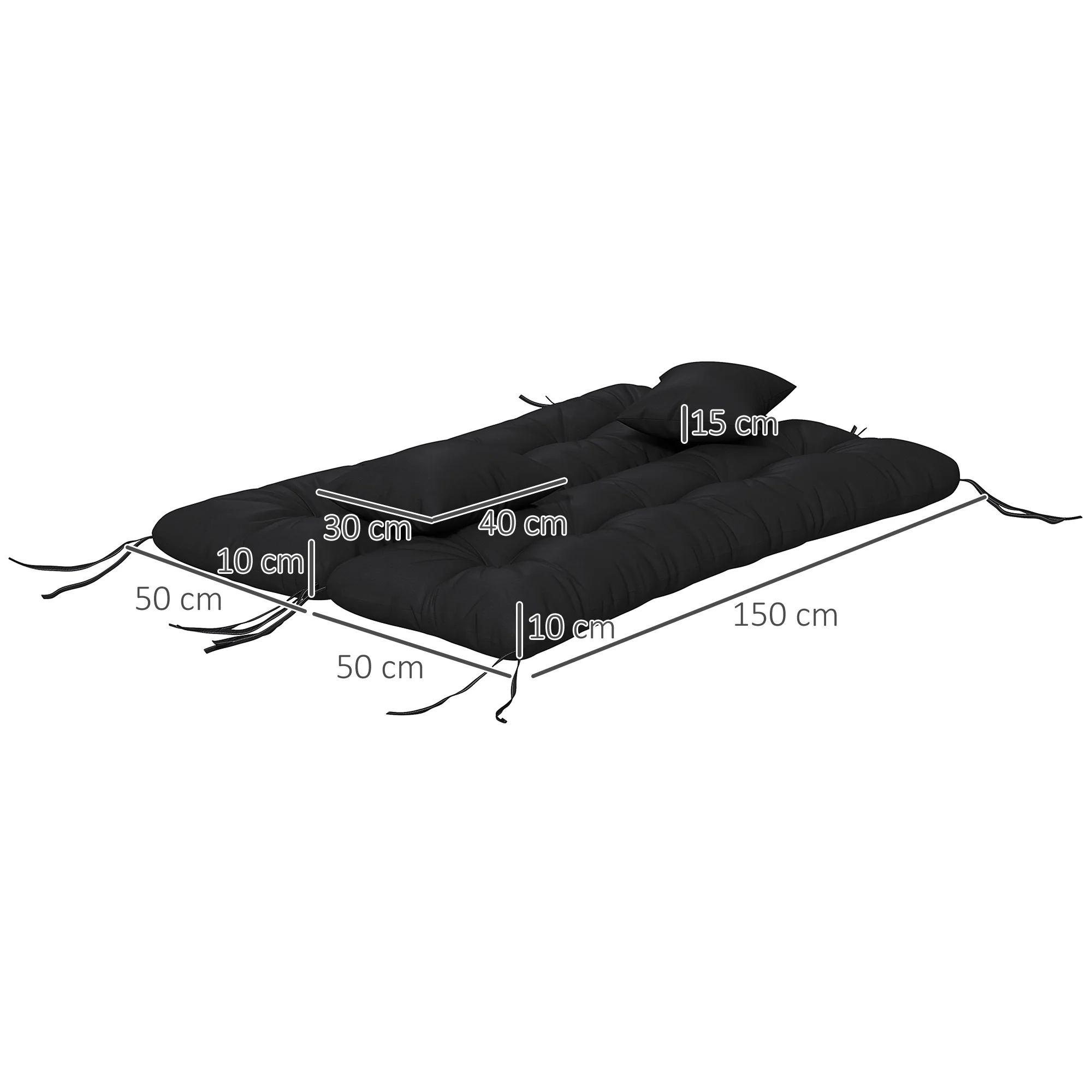 Outsunny Outdoor Back and Seat Cushion with Pillows, NO SWING, Black - Image 5