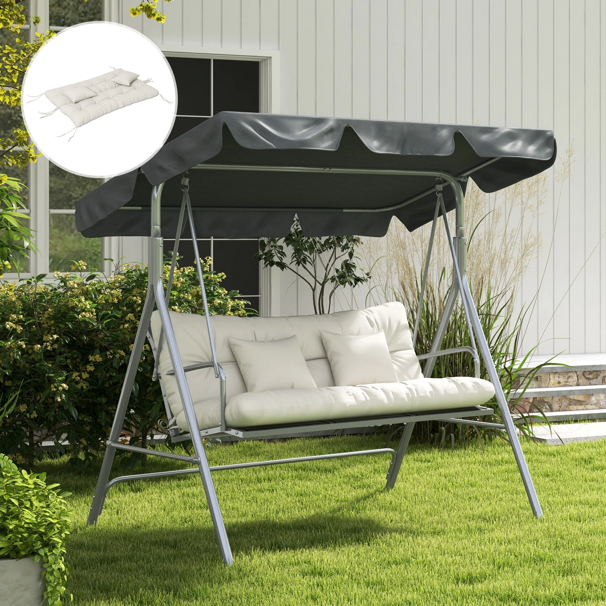 Outsunny Outdoor Back And Seat Cushion With Pillows, No Swing - Image 25