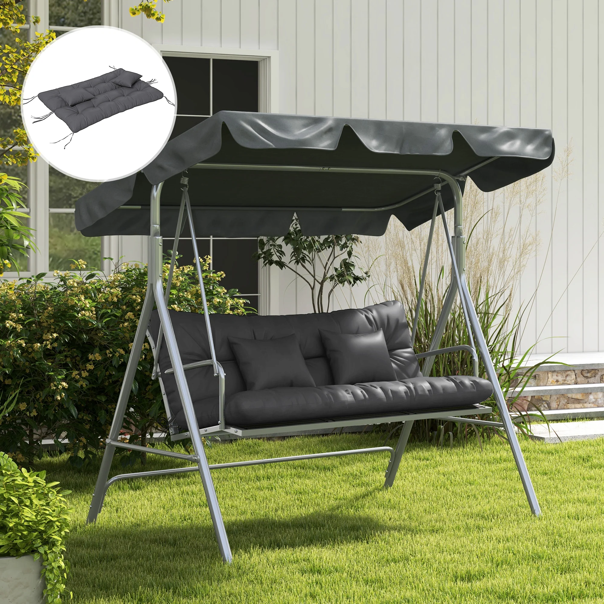Outsunny Outdoor Back And Seat Cushion With Pillows, No Swing - Image 7