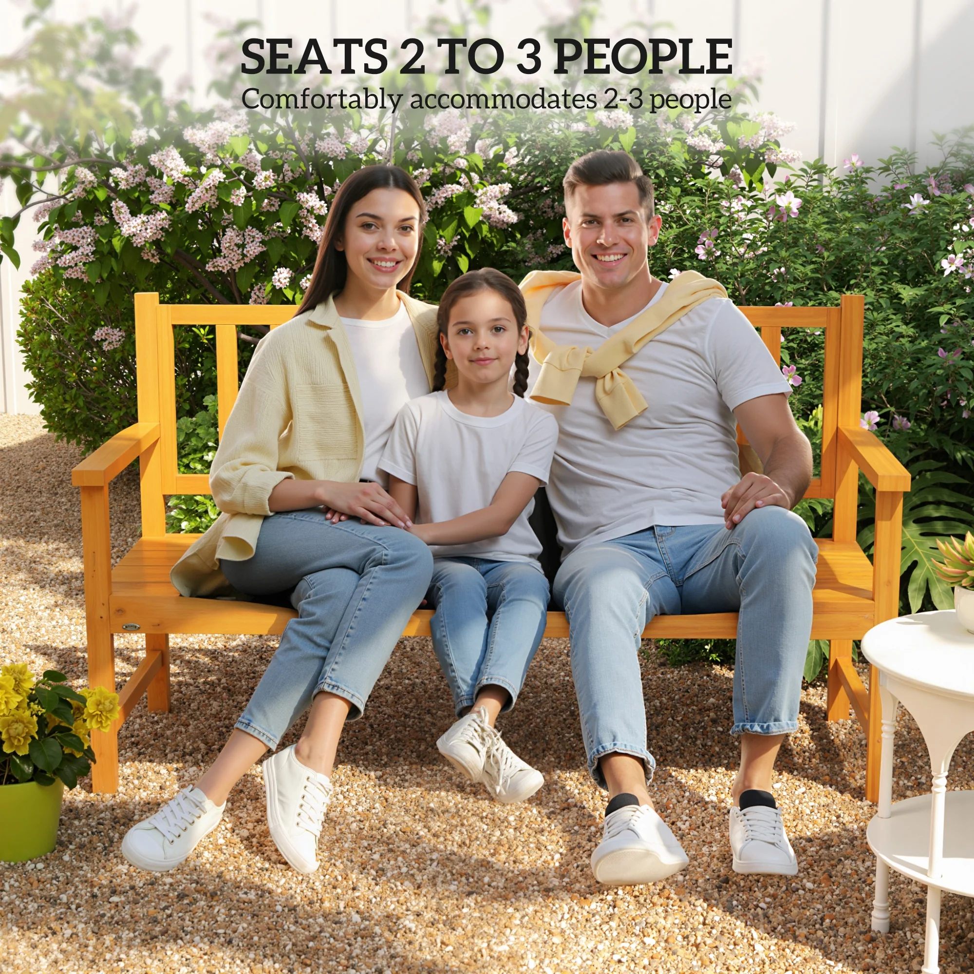 Outsunny Outdoor Bench with Liftable Middle Table, 153cm Wood Garden Bench - Image 6