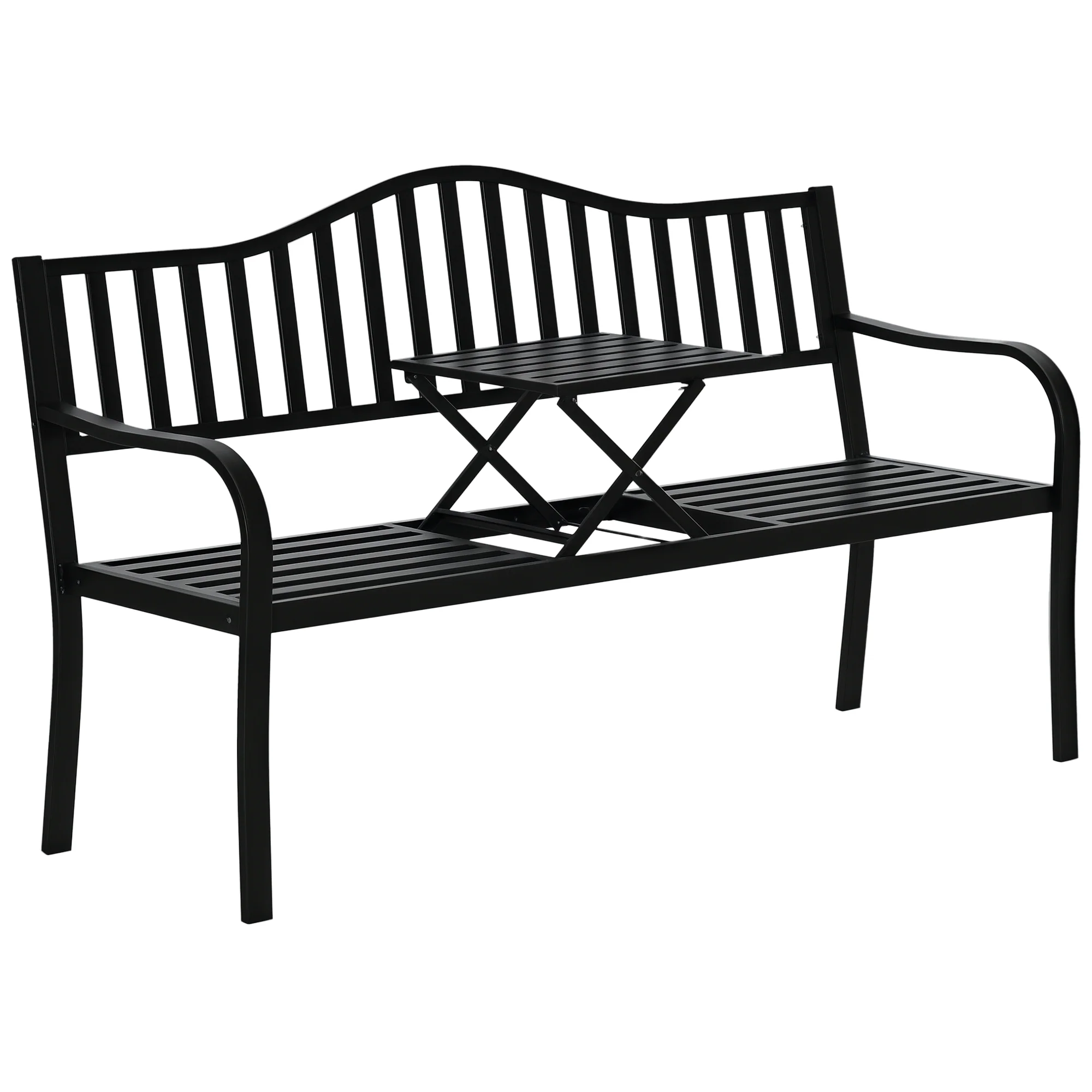 Outsunny Outdoor Bench with Liftable Middle Table, Patio Loveseat, Black
