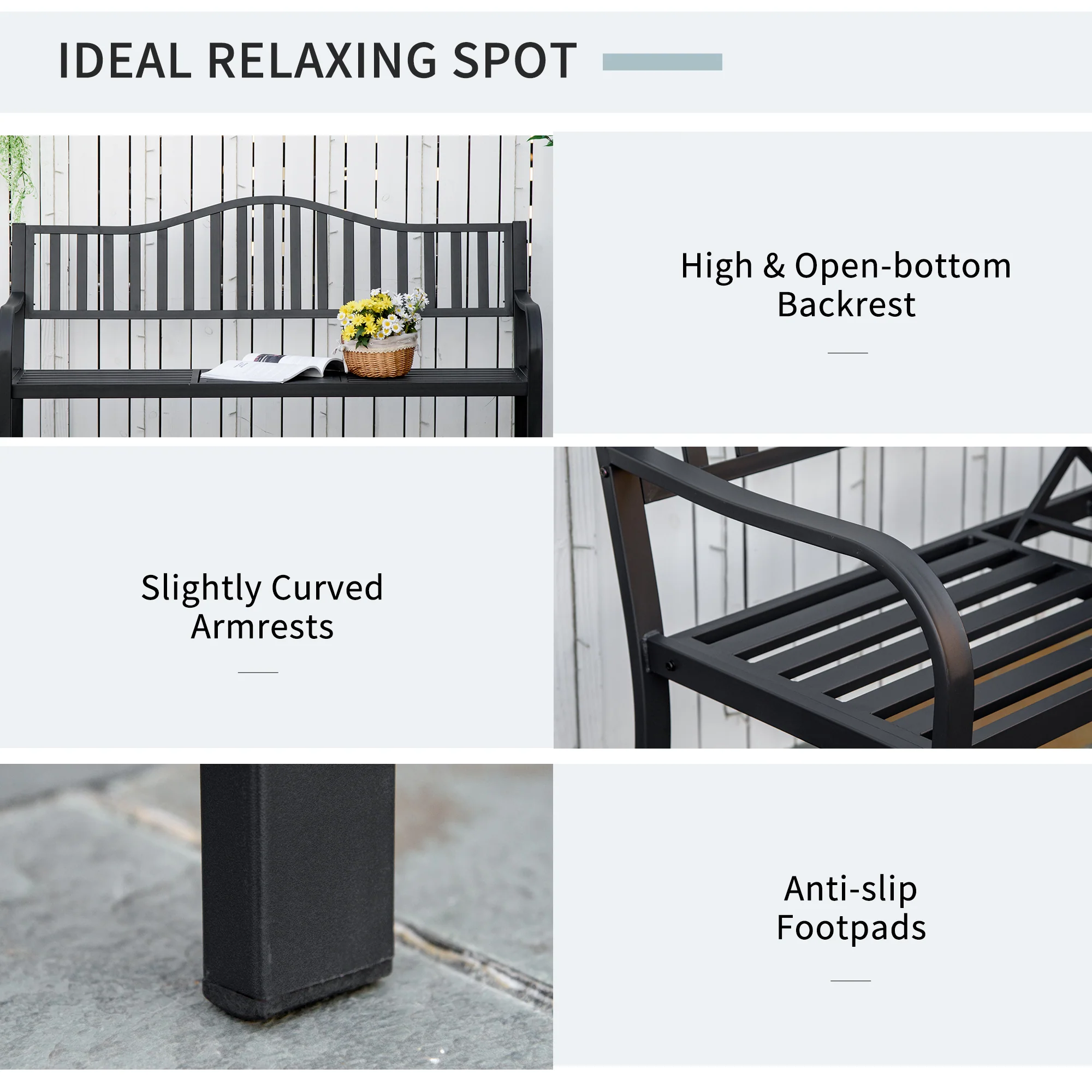 Outsunny Outdoor Bench with Liftable Middle Table, Patio Loveseat, Black - Image 5