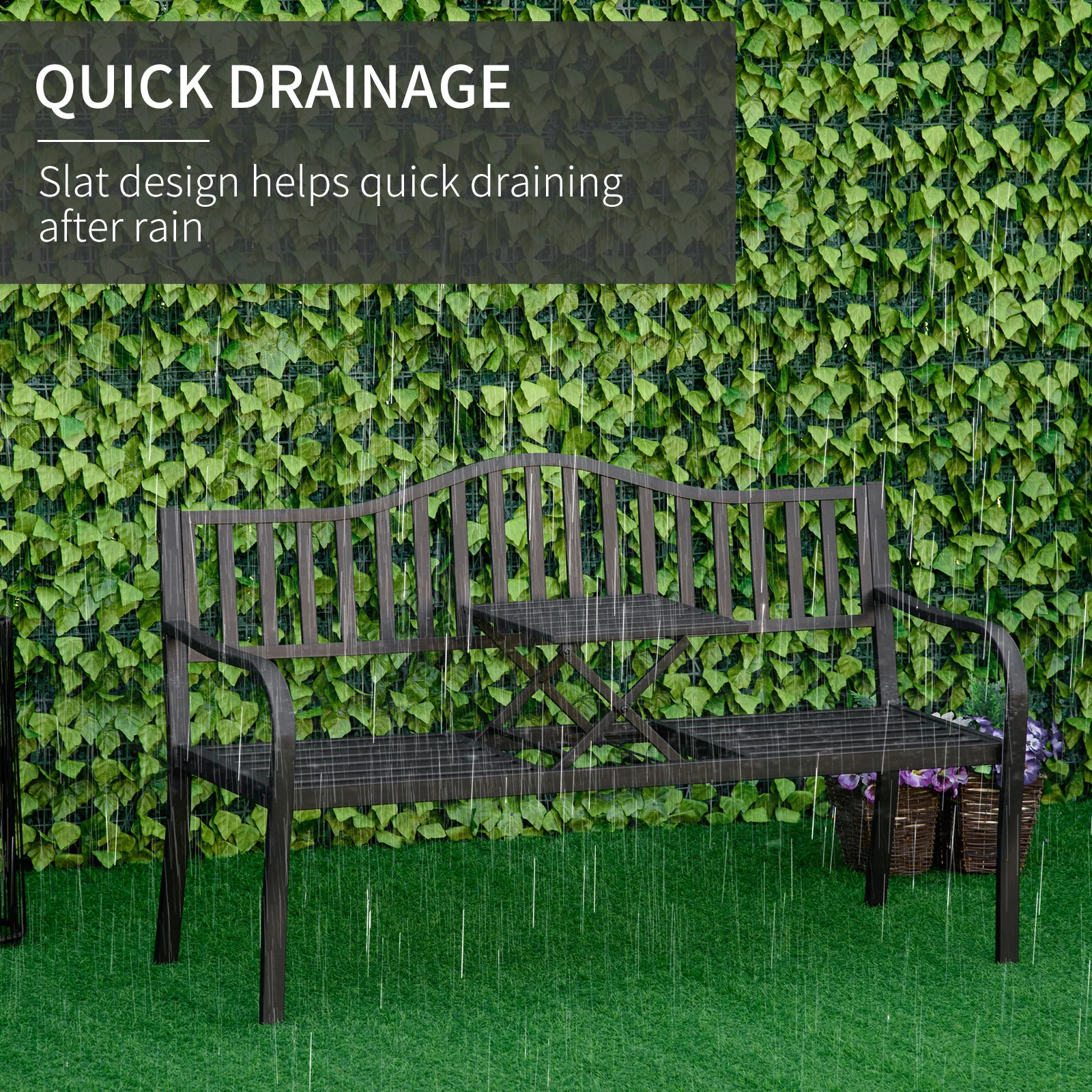 Outsunny Outdoor Bench with Liftable Middle Table, Patio Loveseat, Black - Image 6