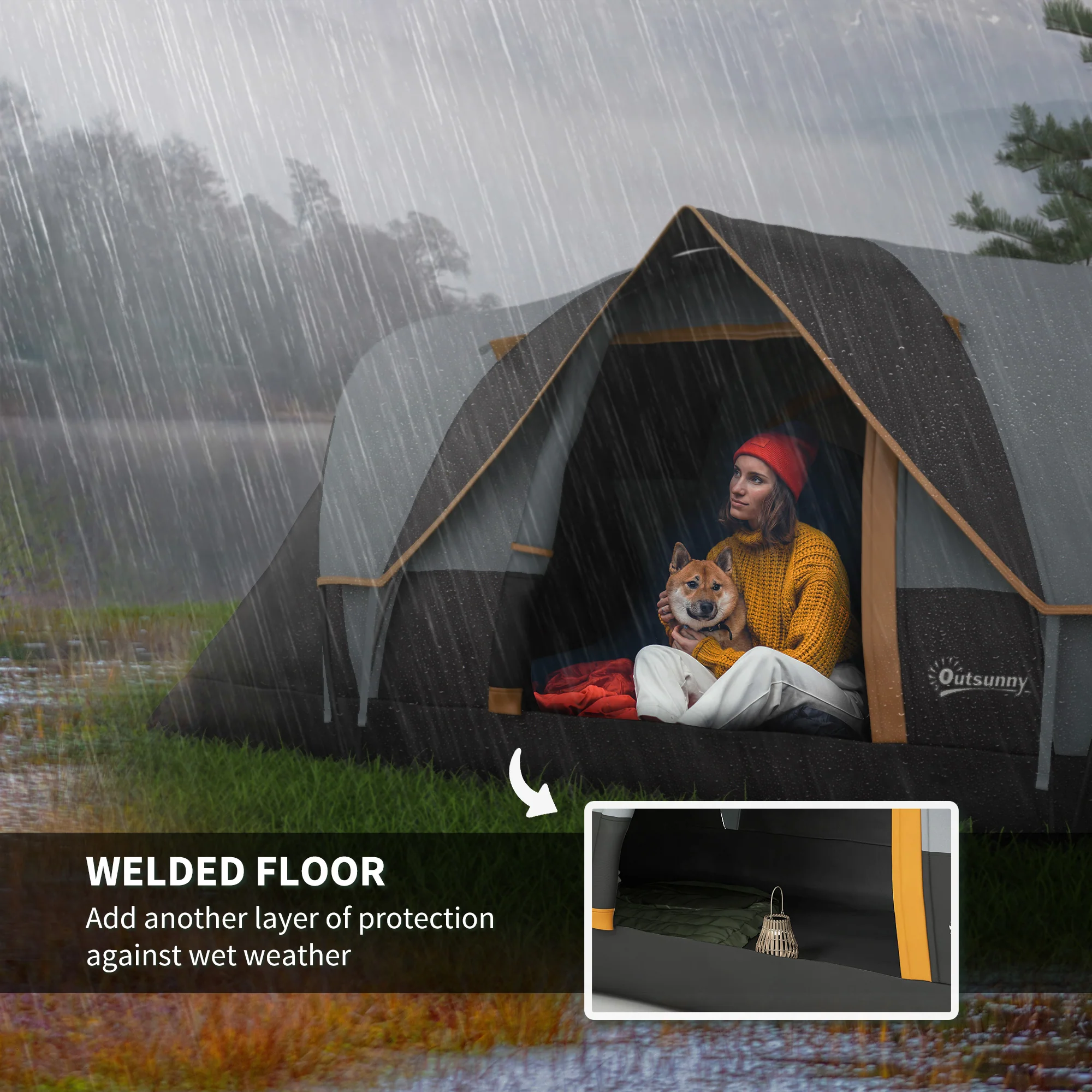 Outsunny Outdoor Camping Tent For 5-6 W/ Bag, Fibreglass & Steel Frame - Image 4