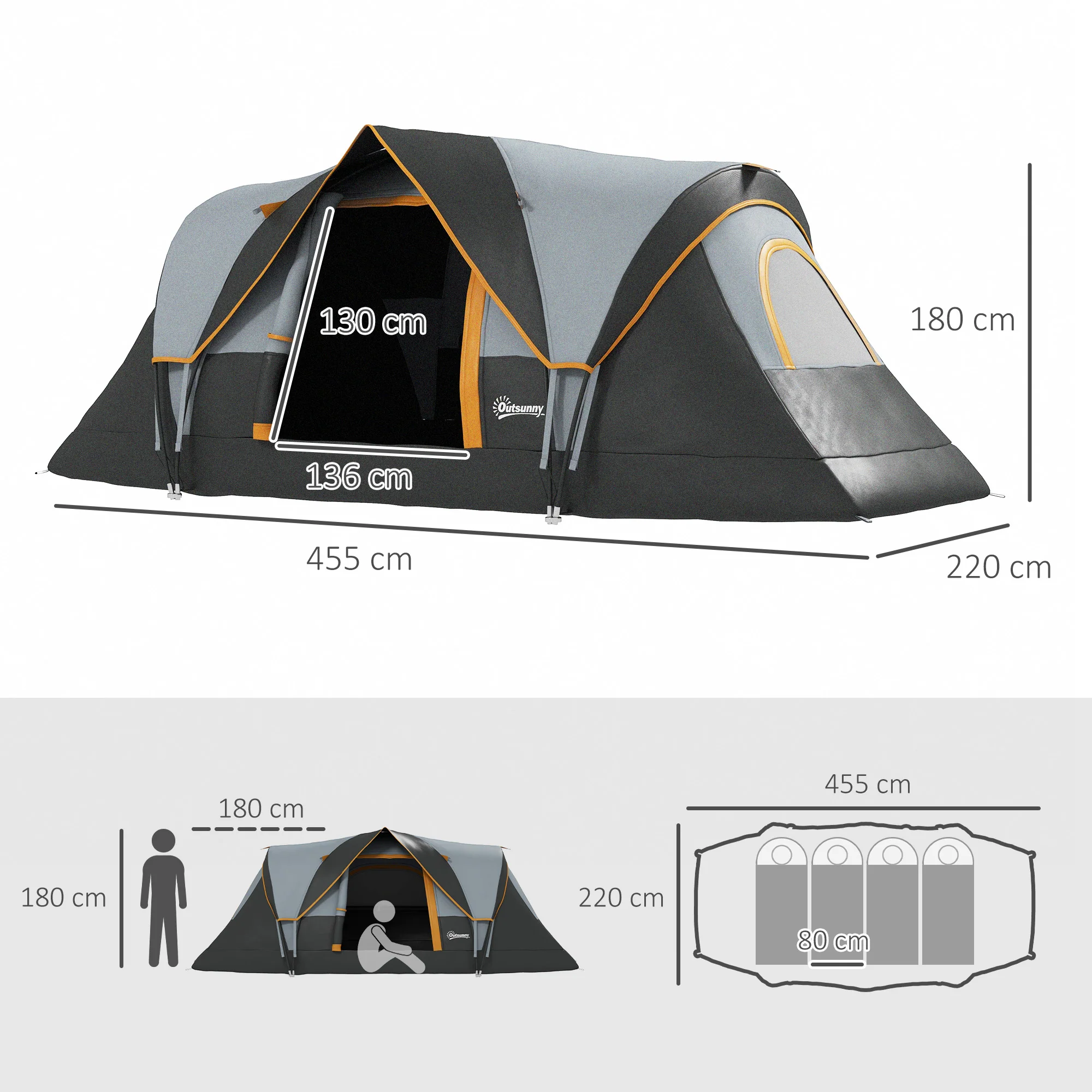Outsunny Outdoor Camping Tent For 5-6 W/ Bag, Fibreglass & Steel Frame - Image 5