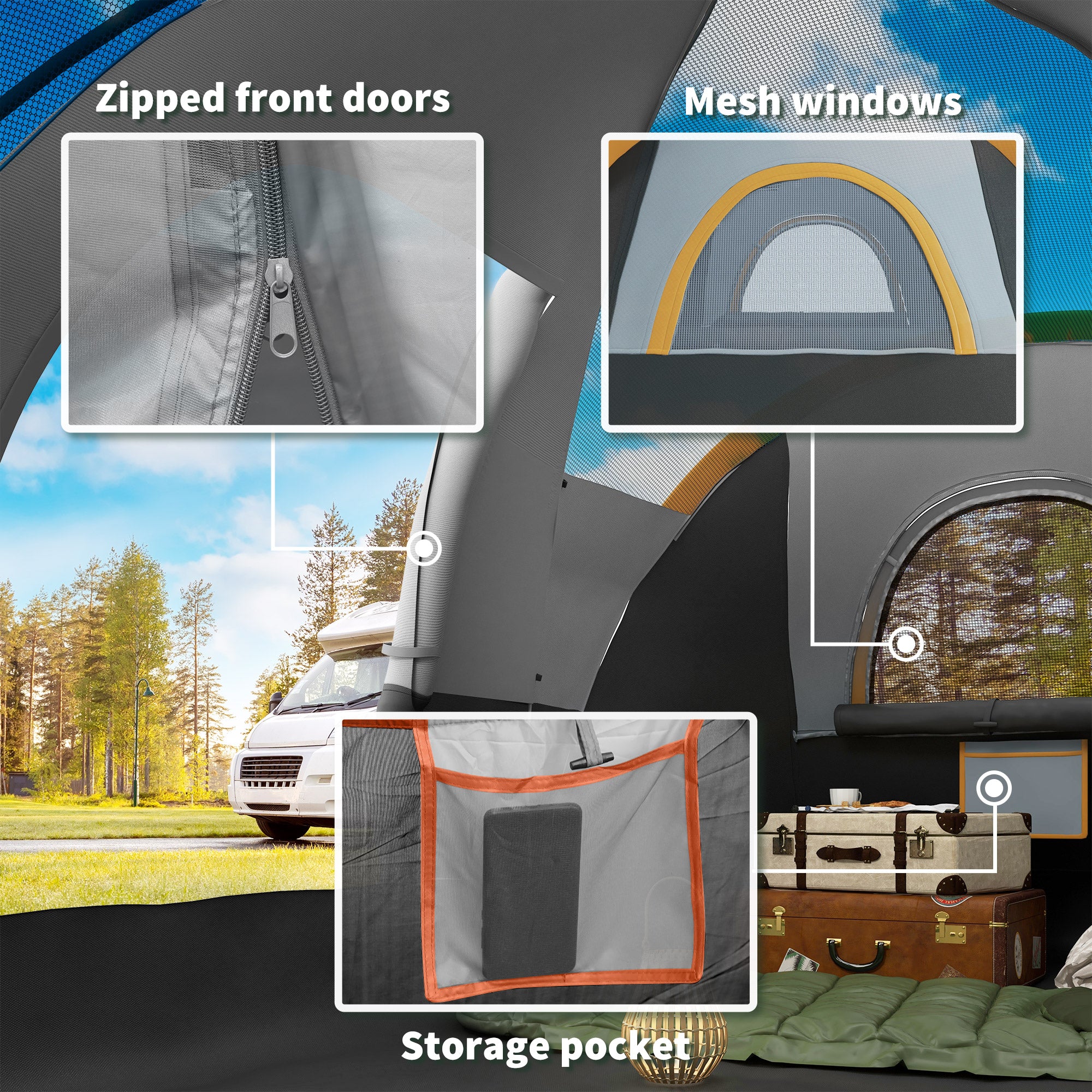 Outsunny Outdoor Camping Tent For 5-6 W/ Bag, Fibreglass & Steel Frame - Image 8