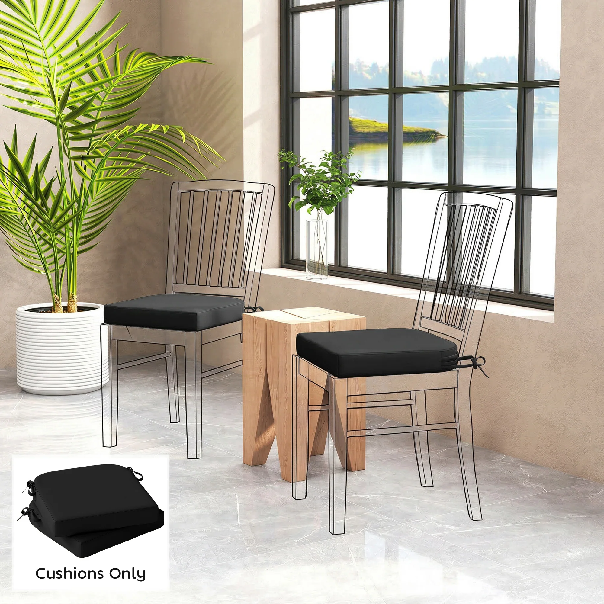 Outsunny Outdoor Chair Seat Cushions Set of 2, Garden Chair Cushions, Black - Image 2