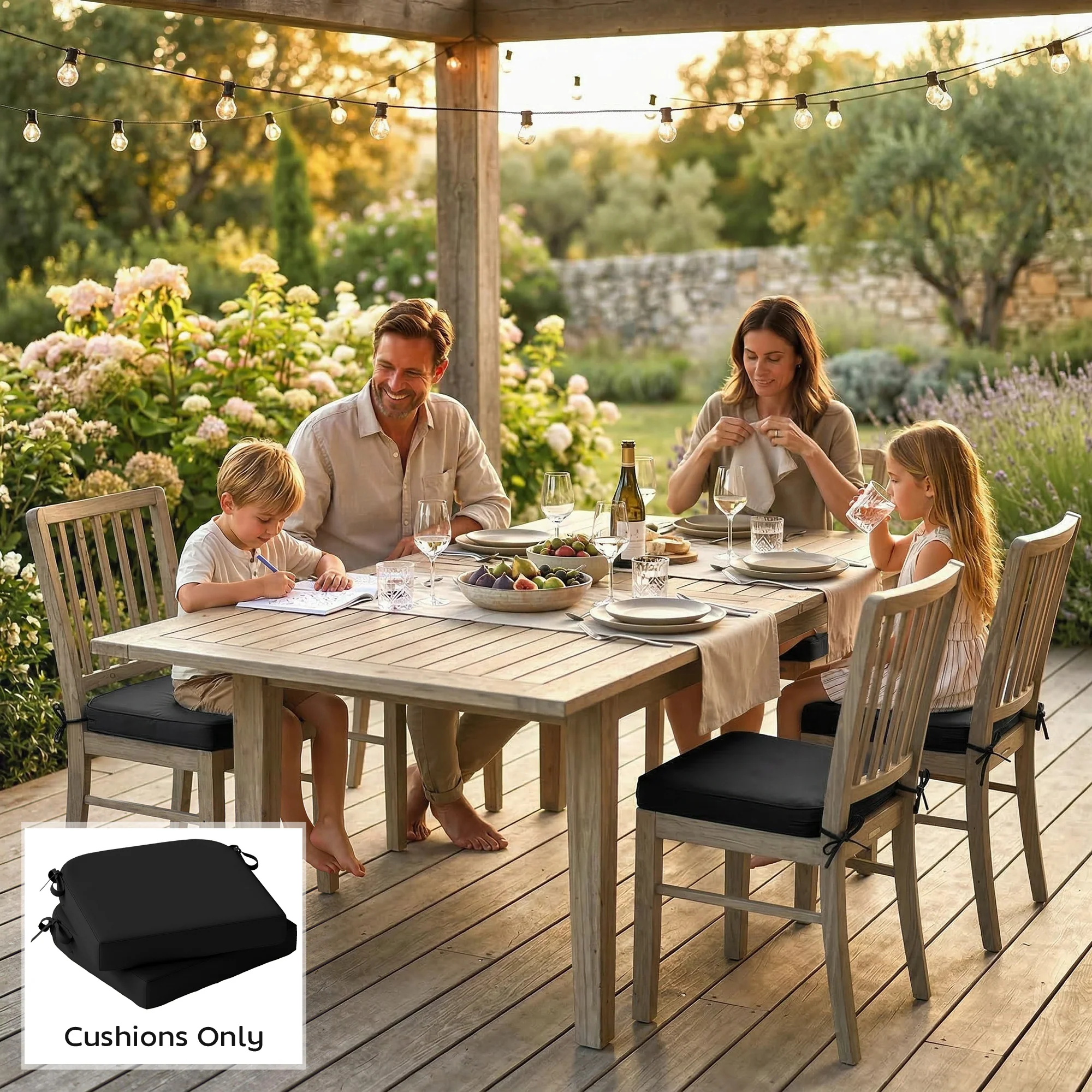 Outsunny Outdoor Chair Seat Cushions Set of 2, Garden Chair Cushions, Black - Image 8