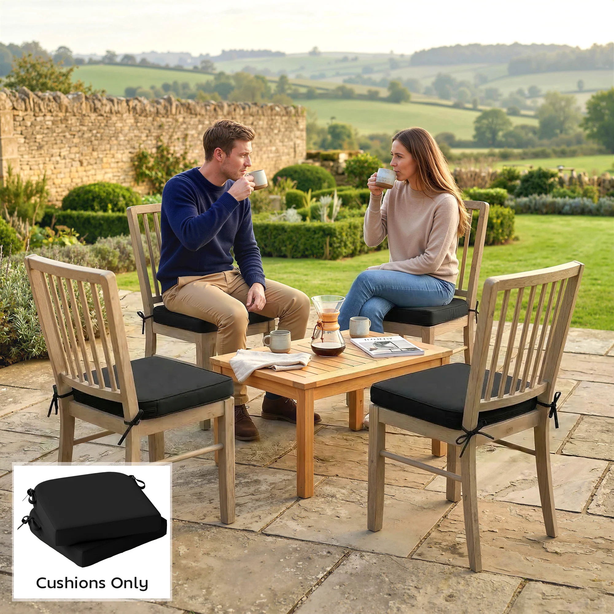 Outsunny Outdoor Chair Seat Cushions Set of 2, Garden Chair Cushions, Black - Image 9