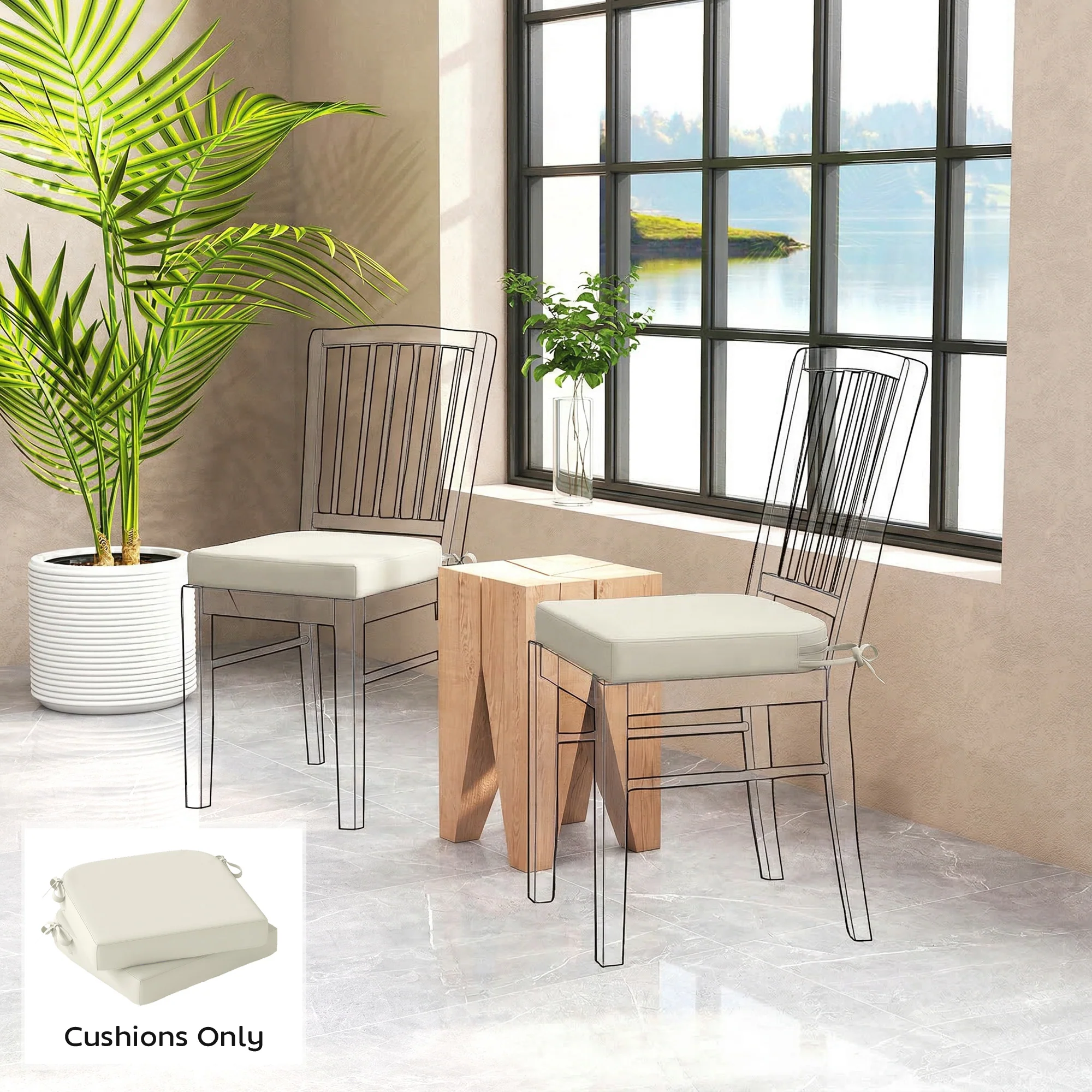 Outsunny Outdoor Chair Seat Cushions Set of 2, Garden Chair Cushions, Cream - Image 2