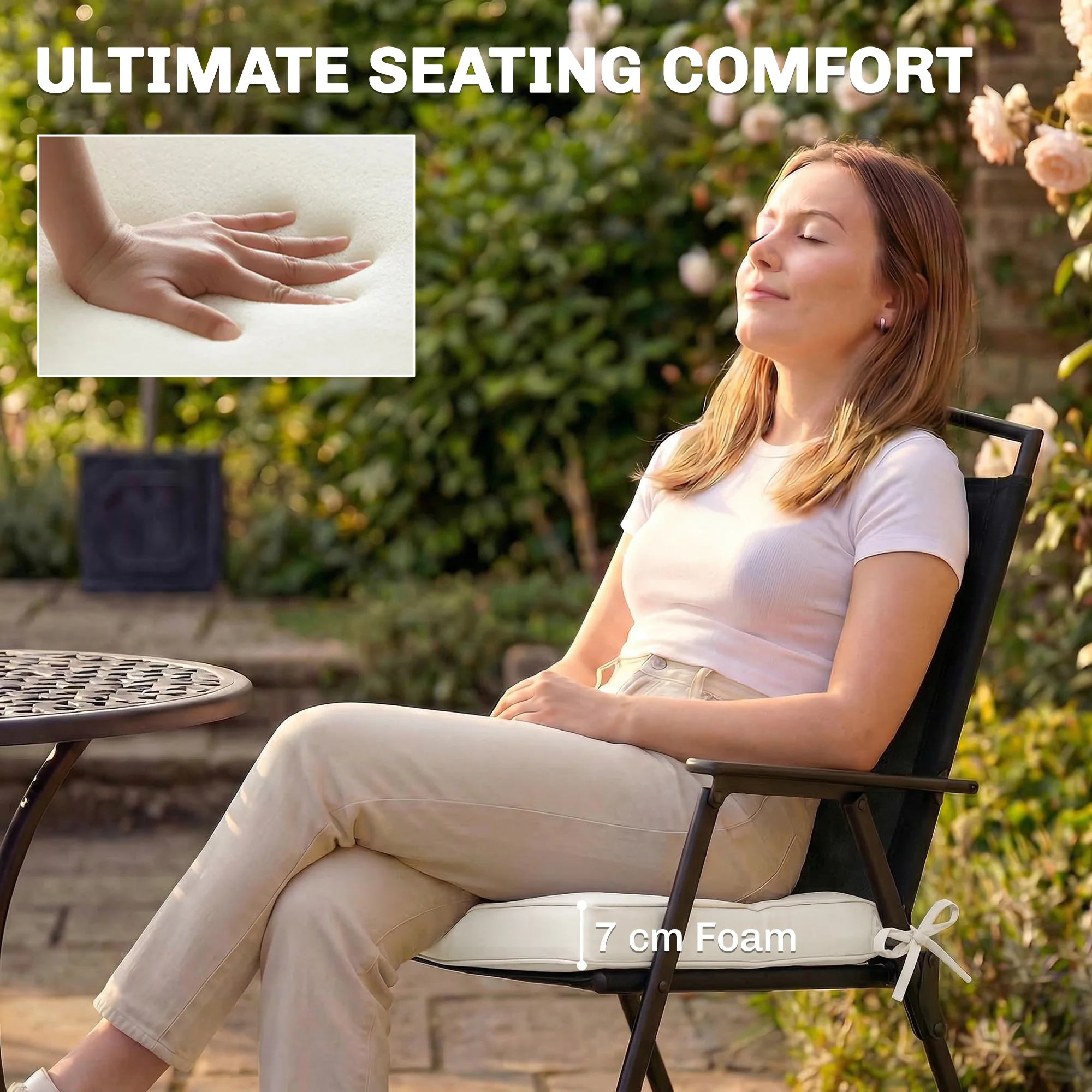 Outsunny Outdoor Chair Seat Cushions Set of 2, Garden Chair Cushions, Cream - Image 3