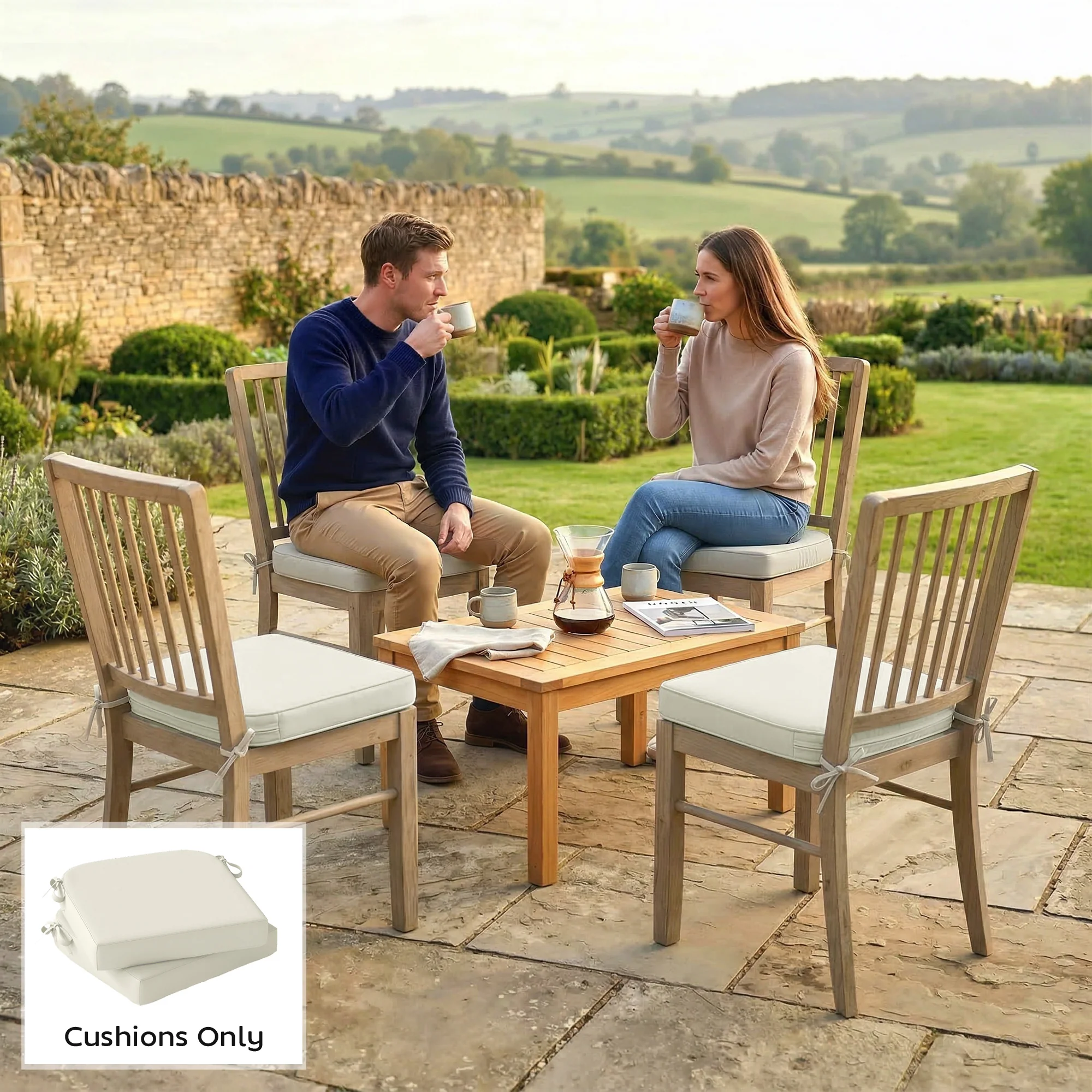 Outsunny Outdoor Chair Seat Cushions Set of 2, Garden Chair Cushions, Cream - Image 9