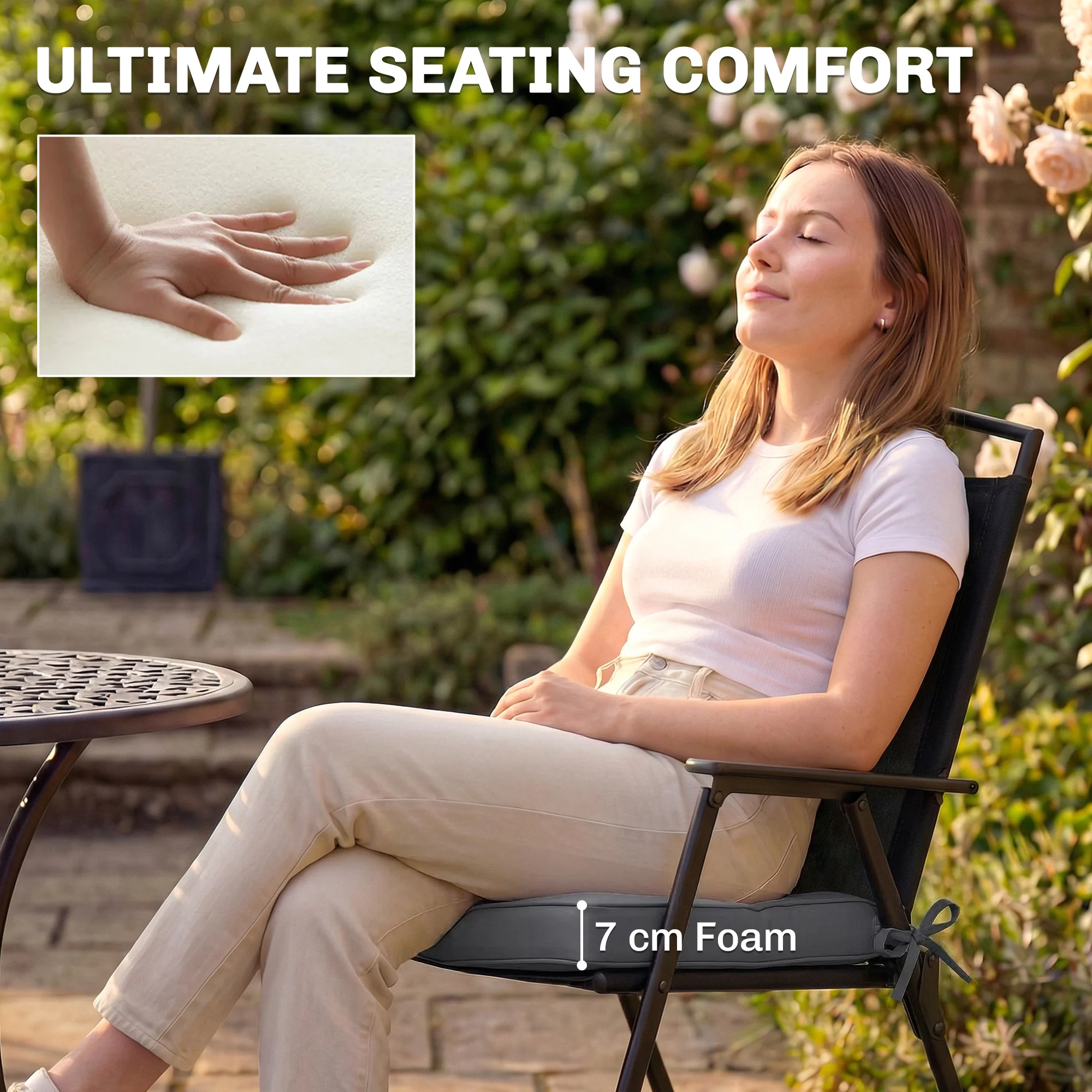Outsunny Outdoor Chair Seat Cushions Set of 2, Garden Chair Cushions, Grey - Image 3