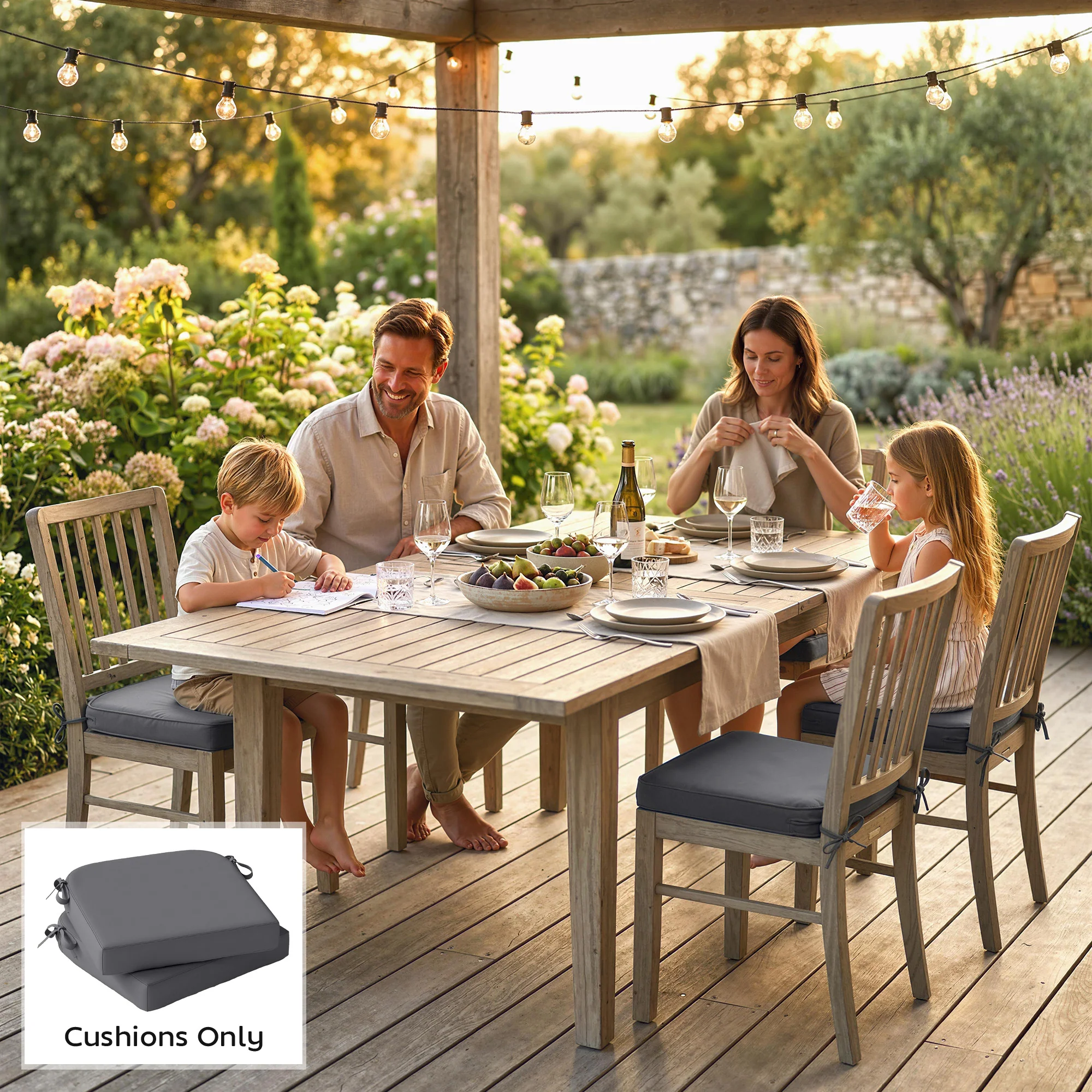 Outsunny Outdoor Chair Seat Cushions Set of 2, Garden Chair Cushions, Grey - Image 8