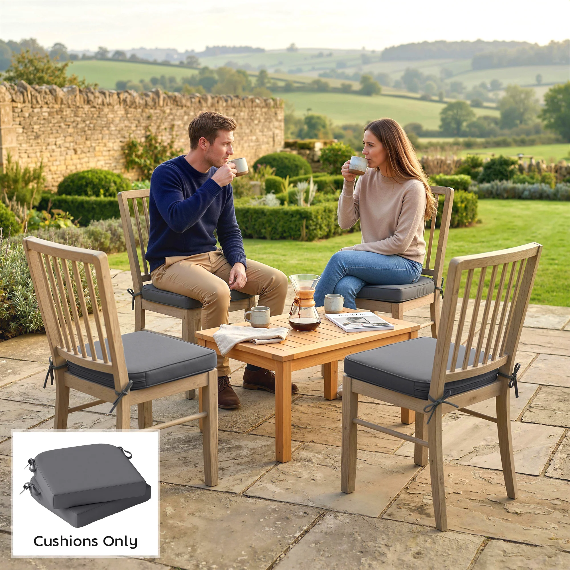 Outsunny Outdoor Chair Seat Cushions Set of 2, Garden Chair Cushions, Grey - Image 9