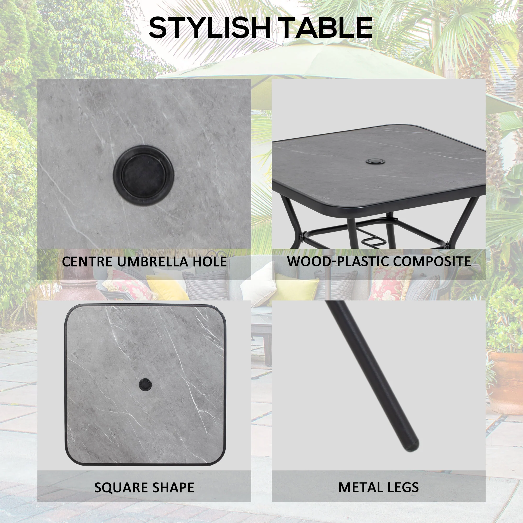 Outsunny Outdoor Dining Set W/ Umbrella Hole Table, Patio Furniture Sets, Black - Image 4