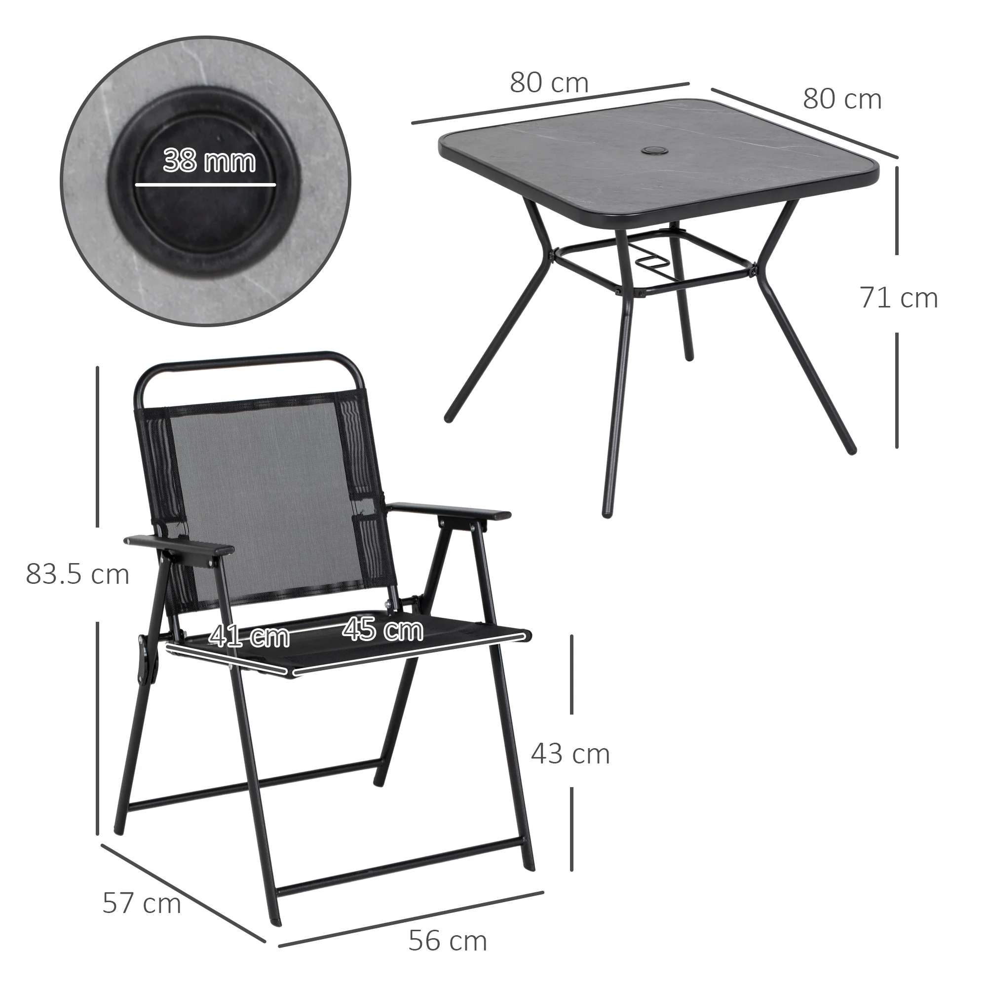 Outsunny Outdoor Dining Set W/ Umbrella Hole Table, Patio Furniture Sets, Black - Image 5