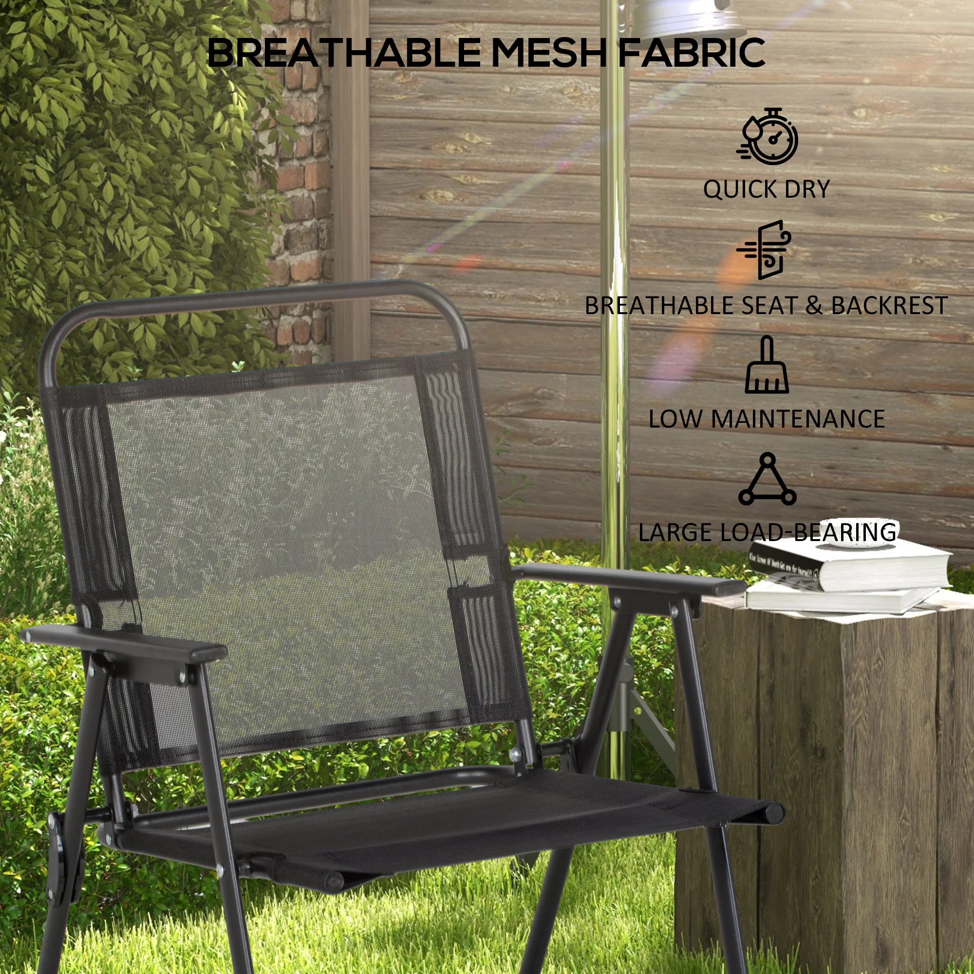 Outsunny Outdoor Dining Set W/ Umbrella Hole Table, Patio Furniture Sets, Black - Image 6