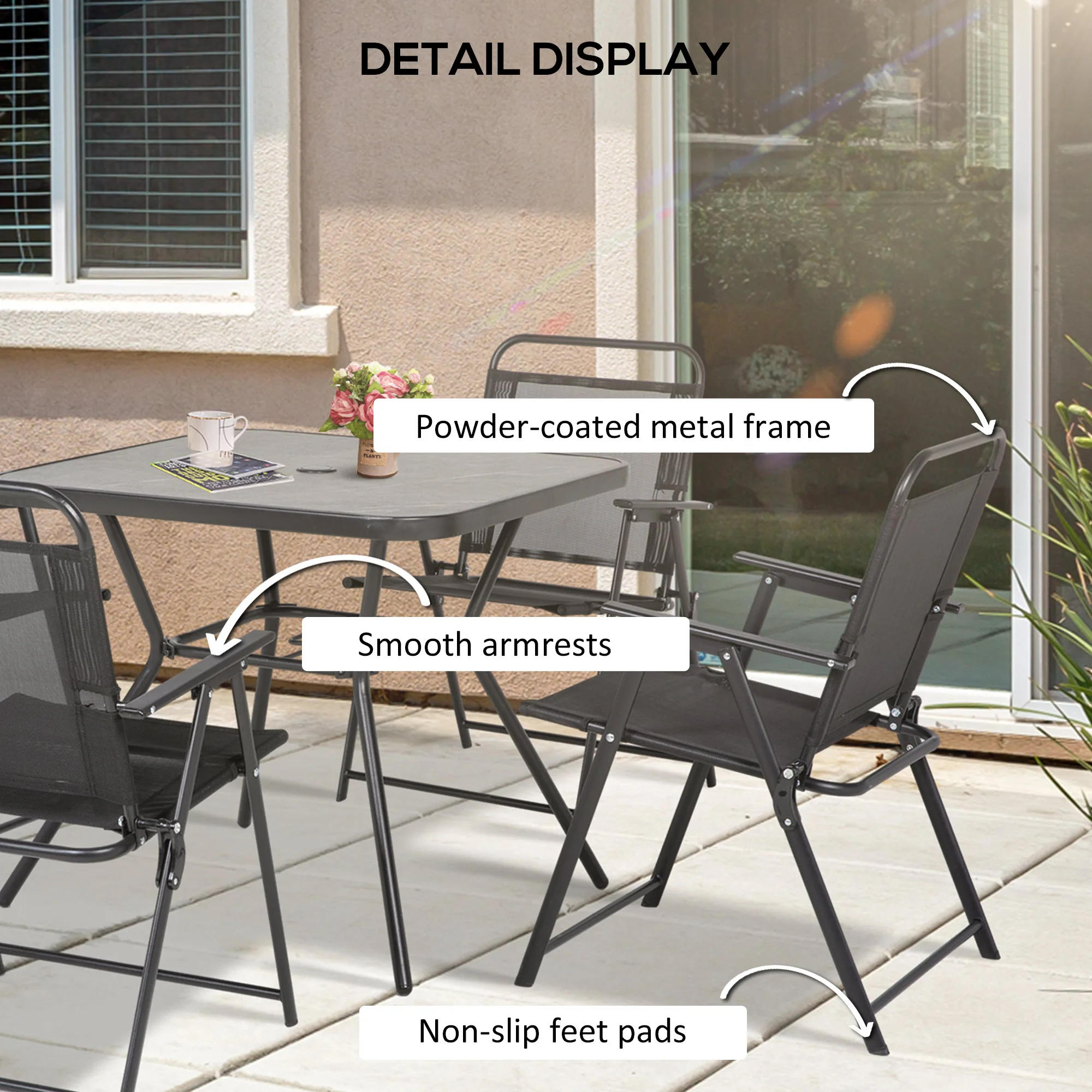 Outsunny Outdoor Dining Set W/ Umbrella Hole Table, Patio Furniture Sets, Black - Image 7