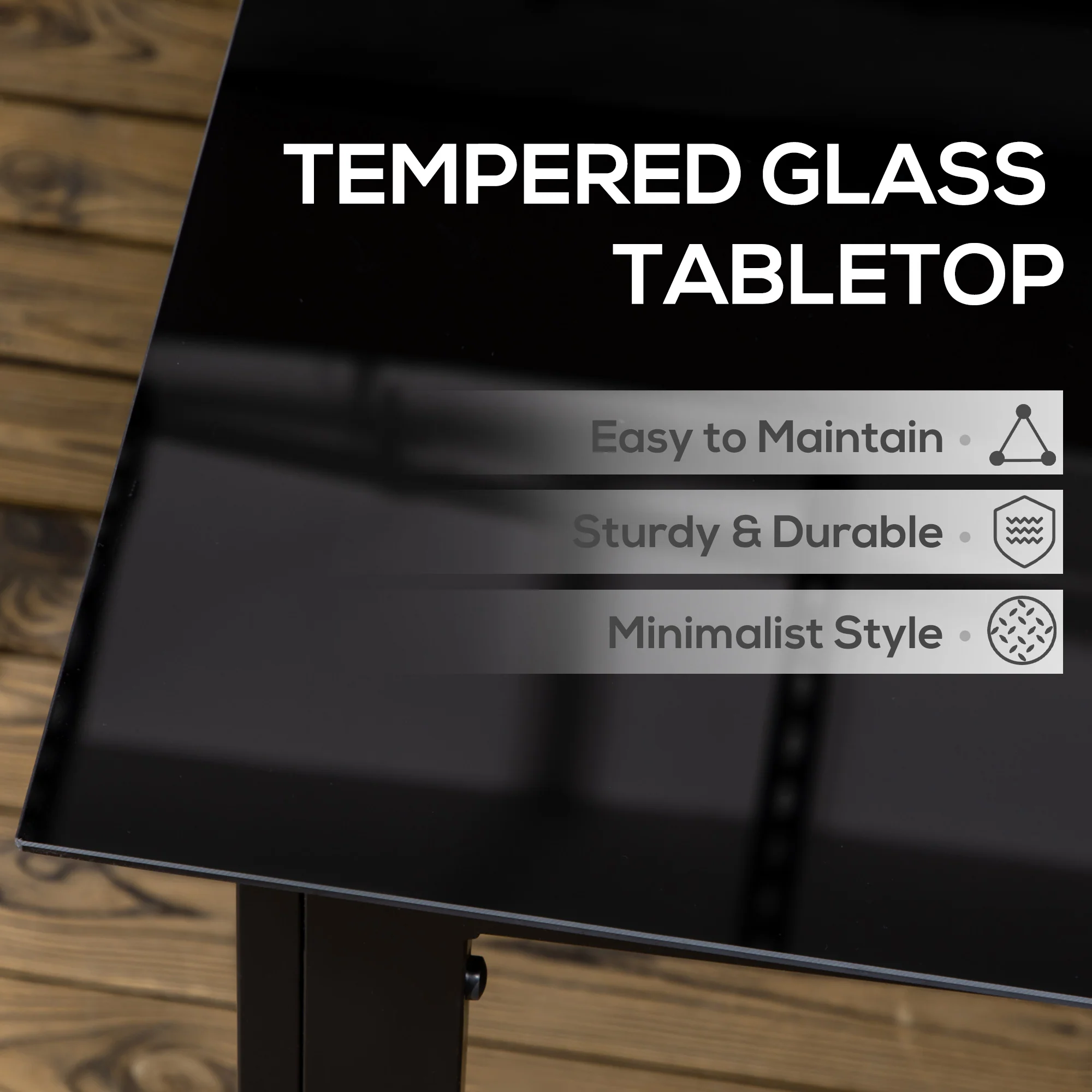 Outsunny Outdoor Dining Table for 6 Patio Table with Glass Tabletop Black - Image 3